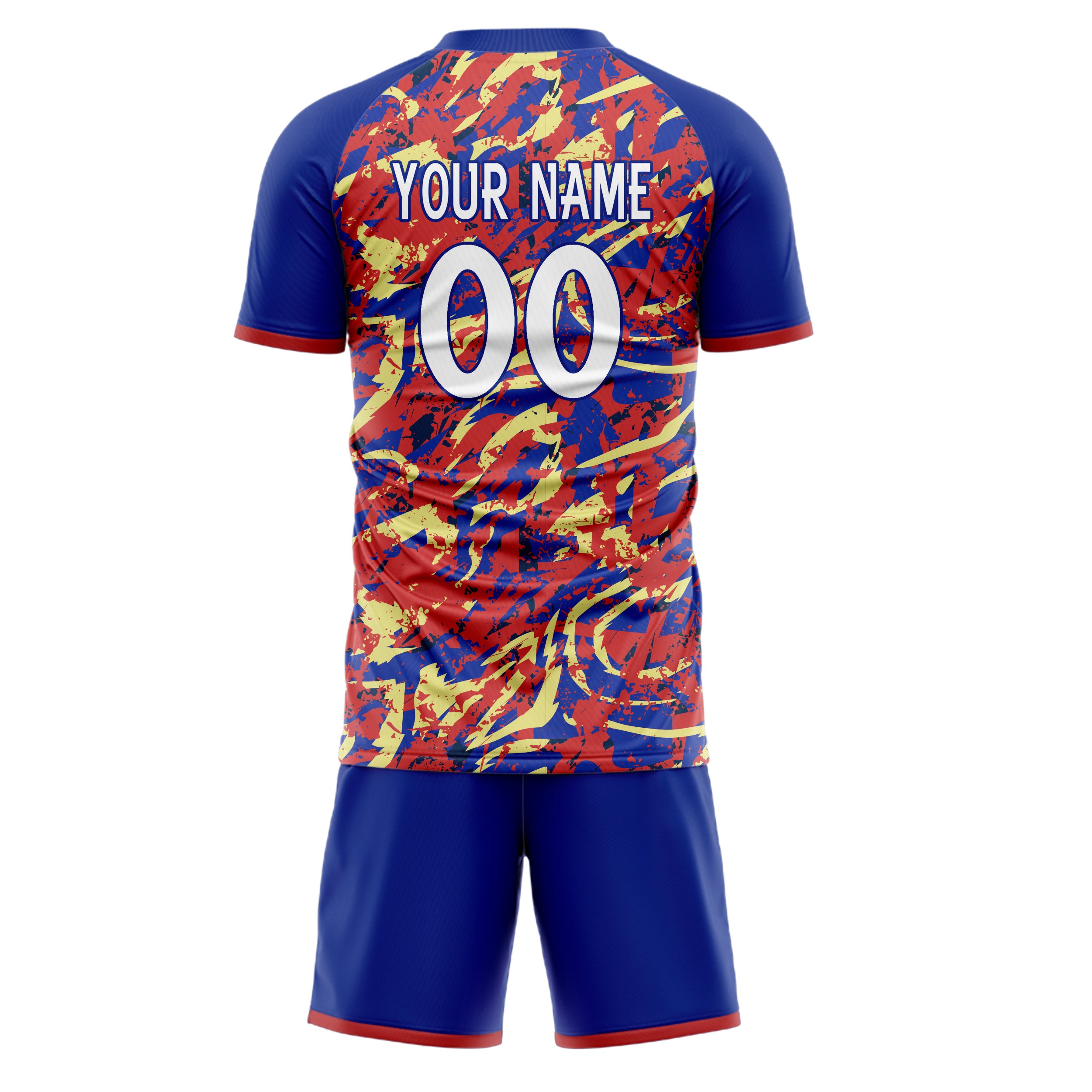 Custom Navy Red GeometricalPattern Soccer Jersey