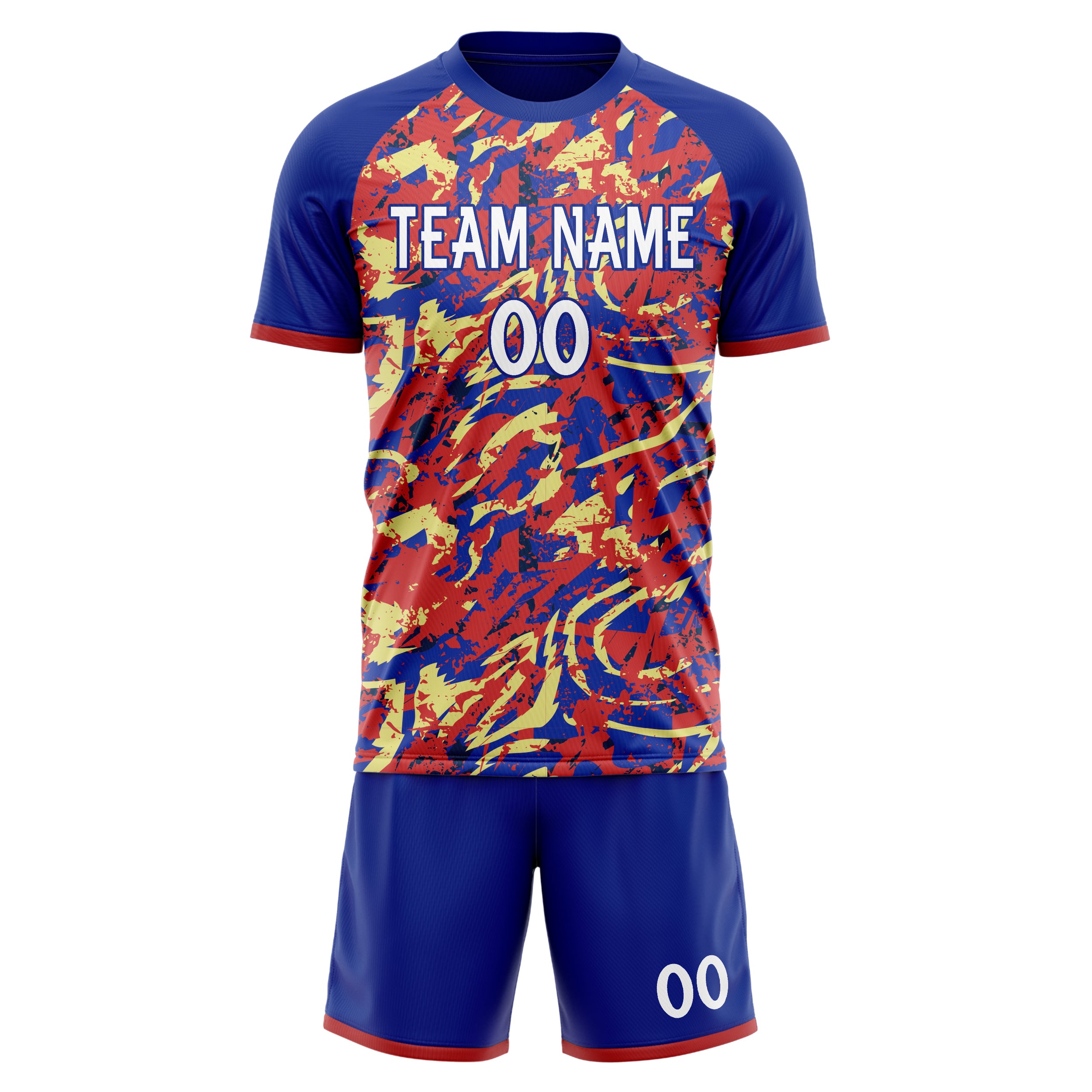Custom Navy Red GeometricalPattern Soccer Jersey