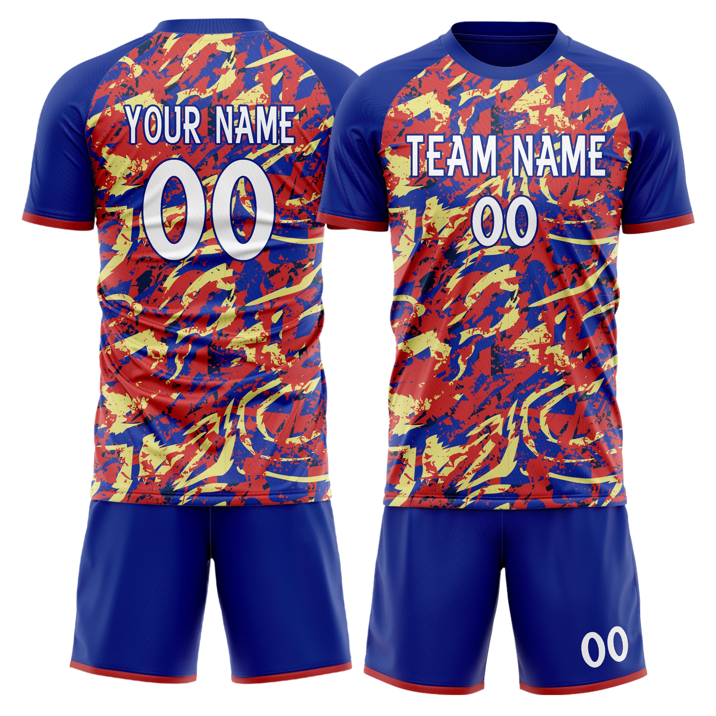 Custom Navy Red GeometricalPattern Soccer Jersey