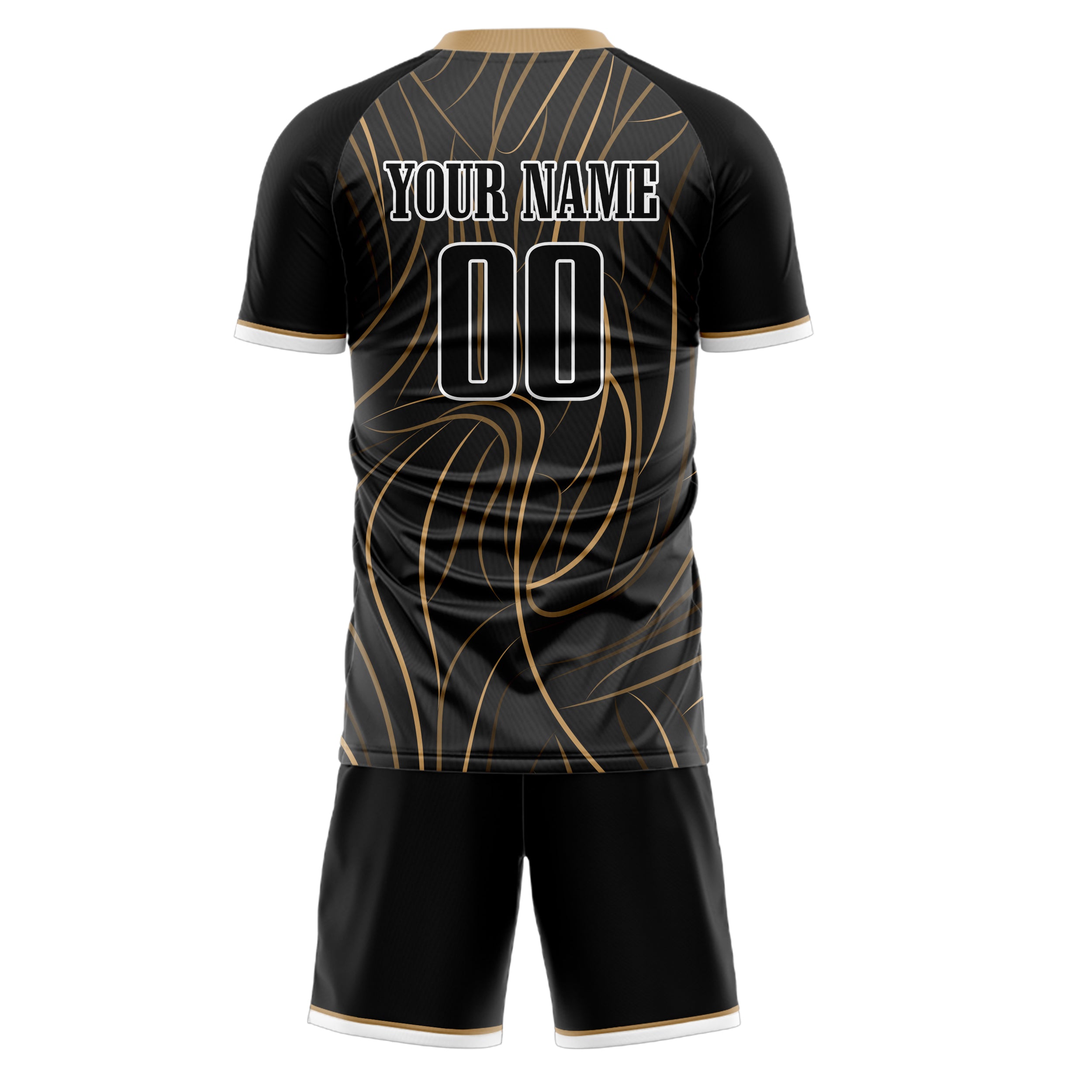 Custom Black Old Gold GeometricalPattern Soccer Jersey
