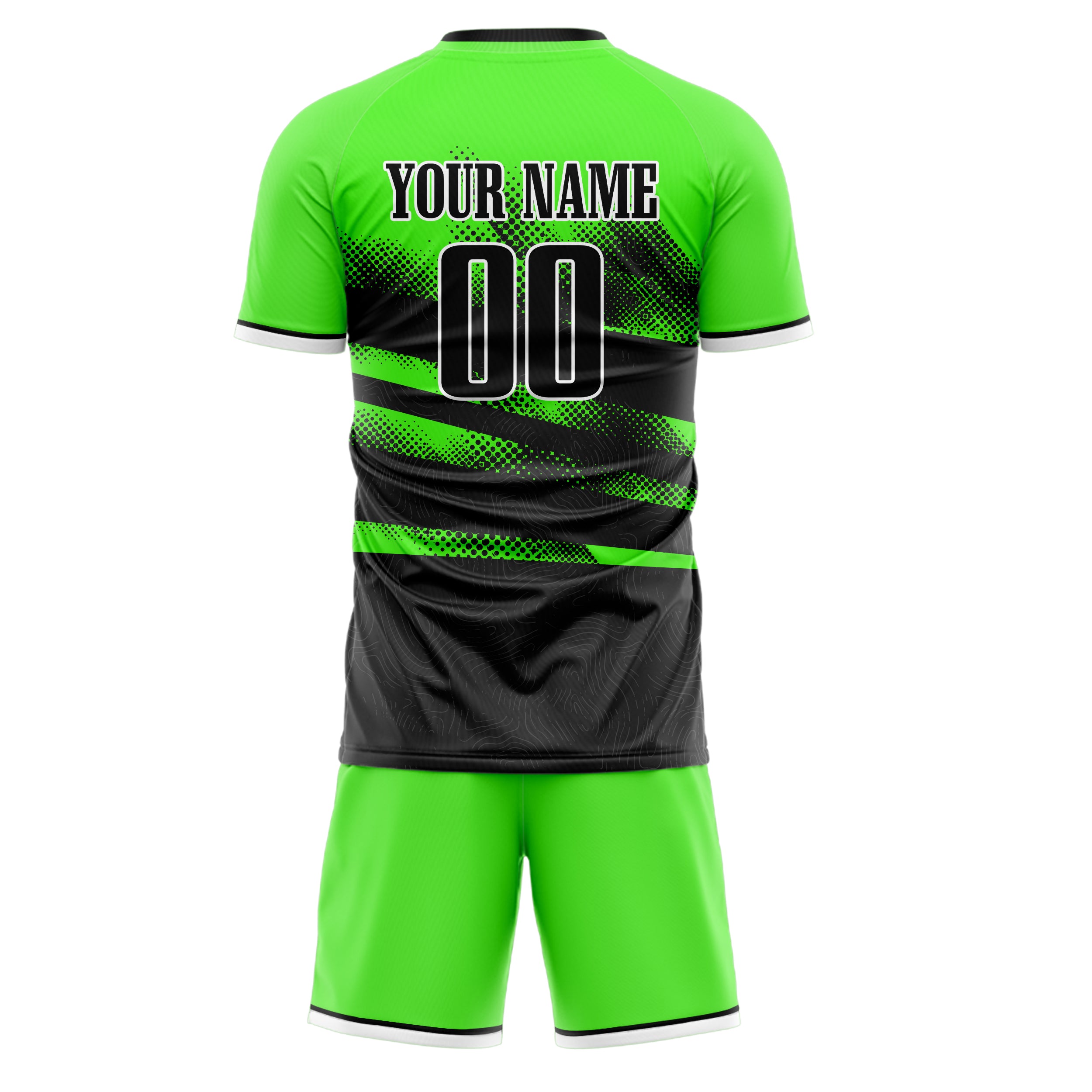 Custom Black Neon Green GeometricalPattern Soccer Jersey