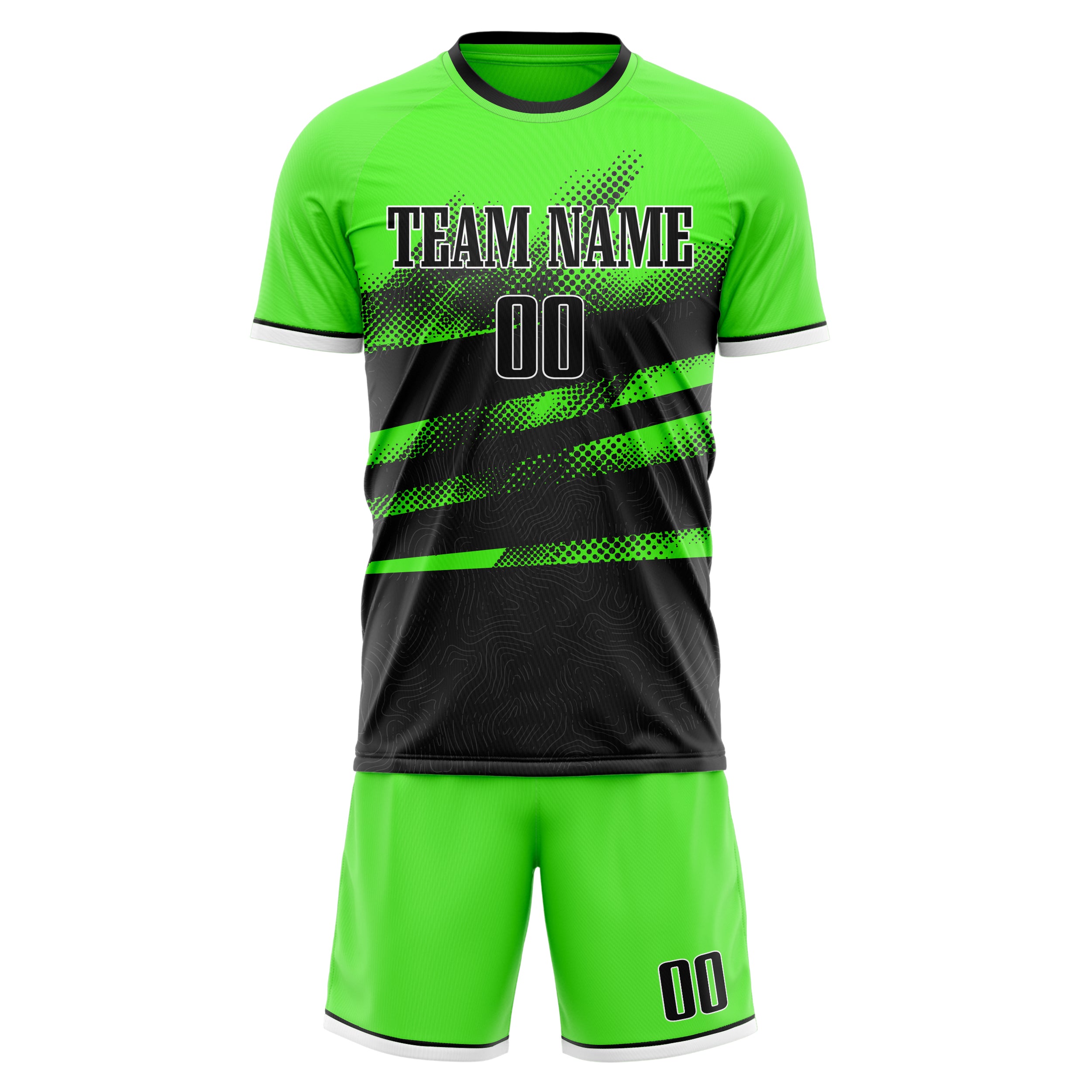Custom Black Neon Green GeometricalPattern Soccer Jersey
