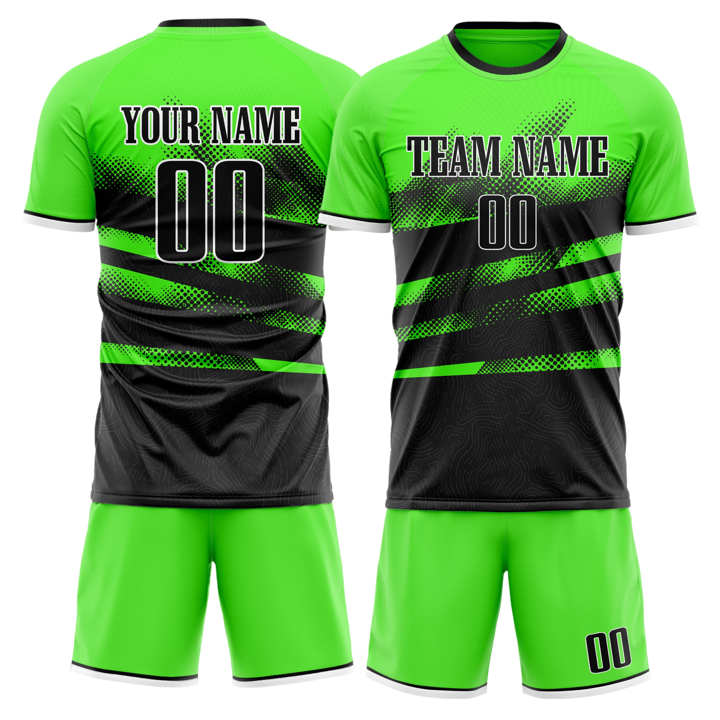 Custom Black Neon Green GeometricalPattern Soccer Jersey