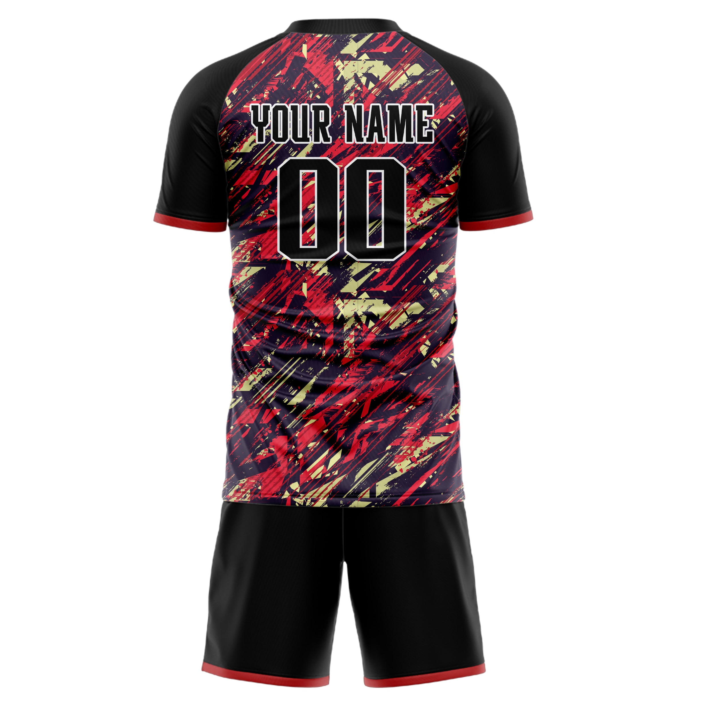 Custom Black Red GeometricalPattern Soccer Jersey
