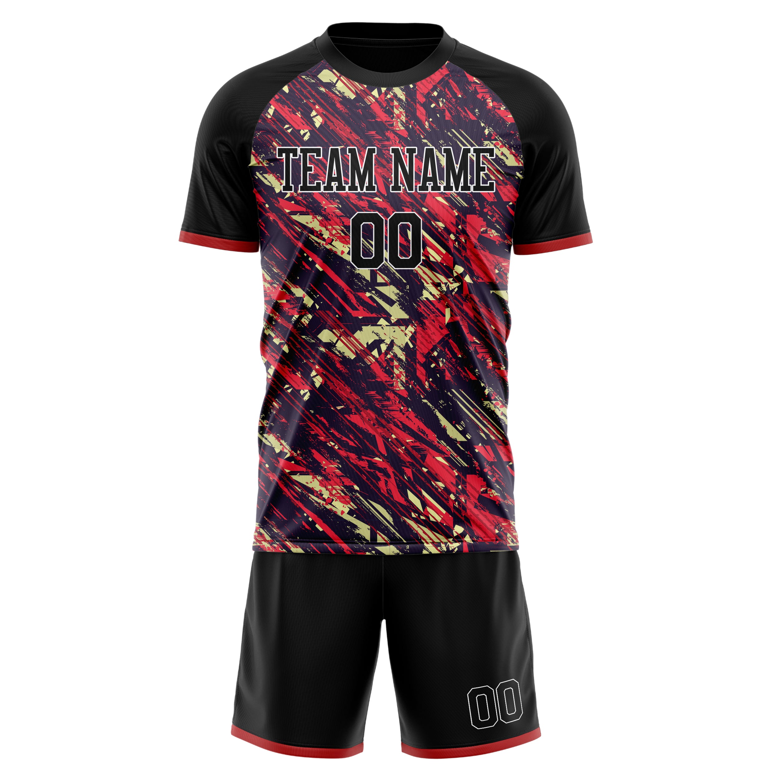 Custom Black Red GeometricalPattern Soccer Jersey