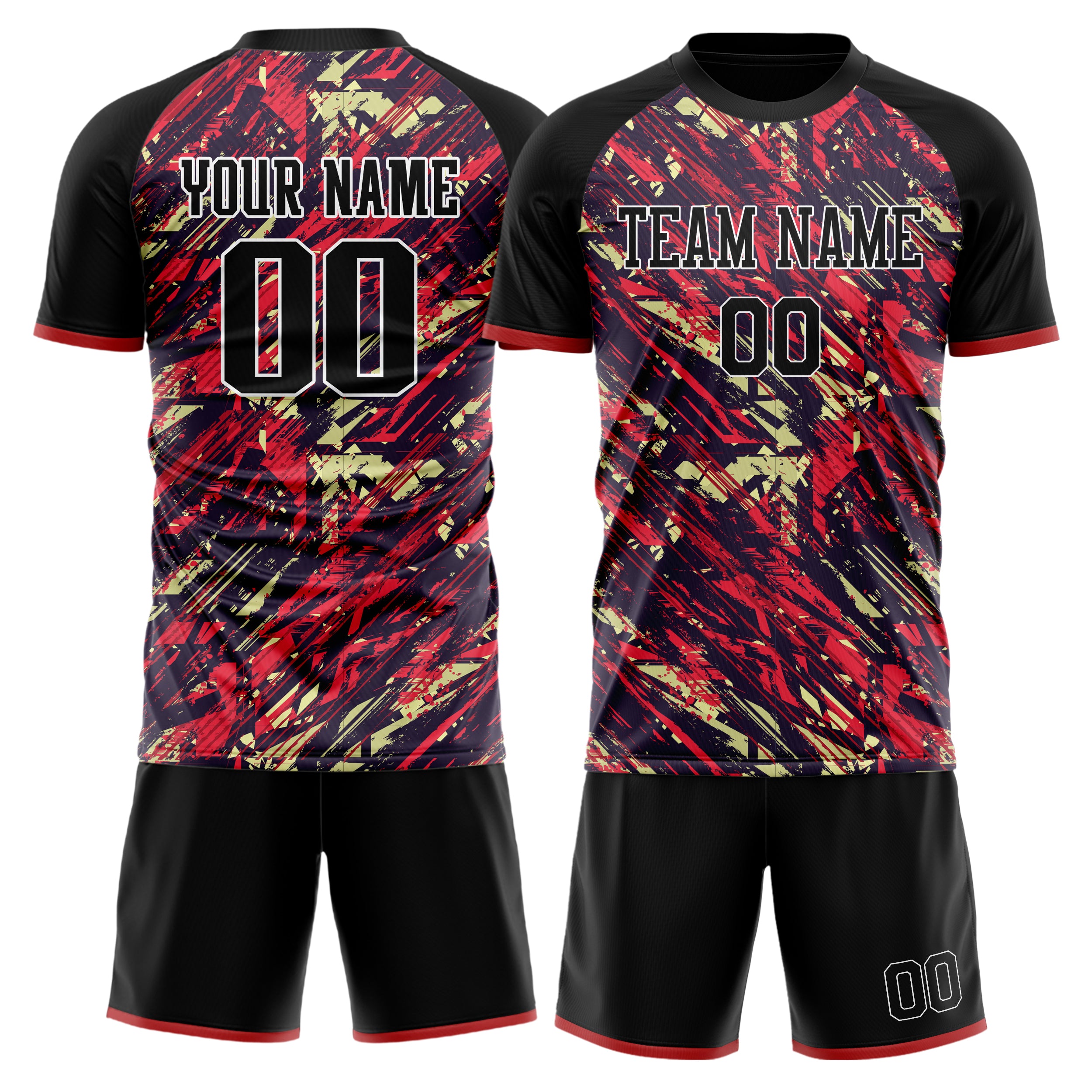 Custom Black Red GeometricalPattern Soccer Jersey