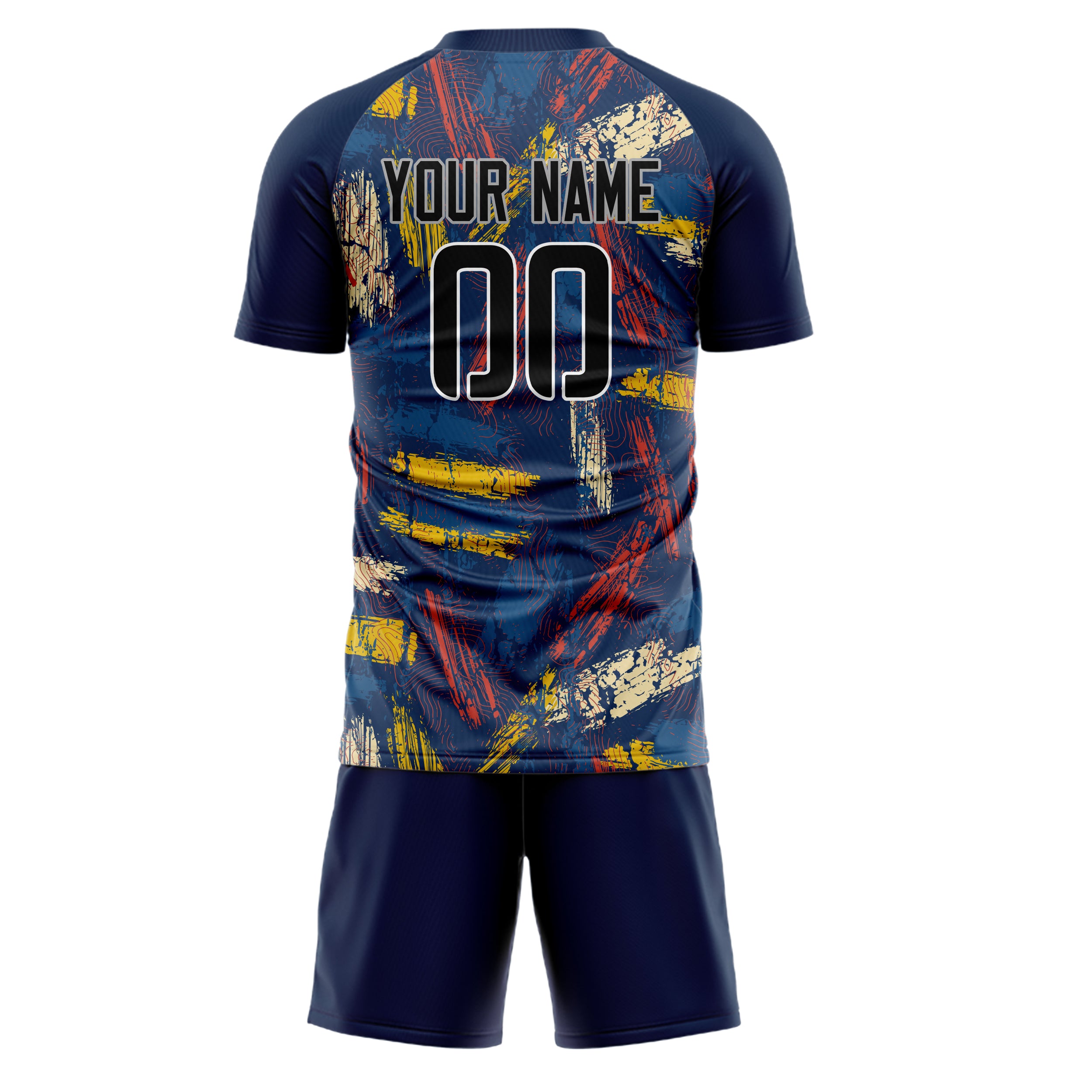 Custom Navy White GeometricalPattern Soccer Jersey