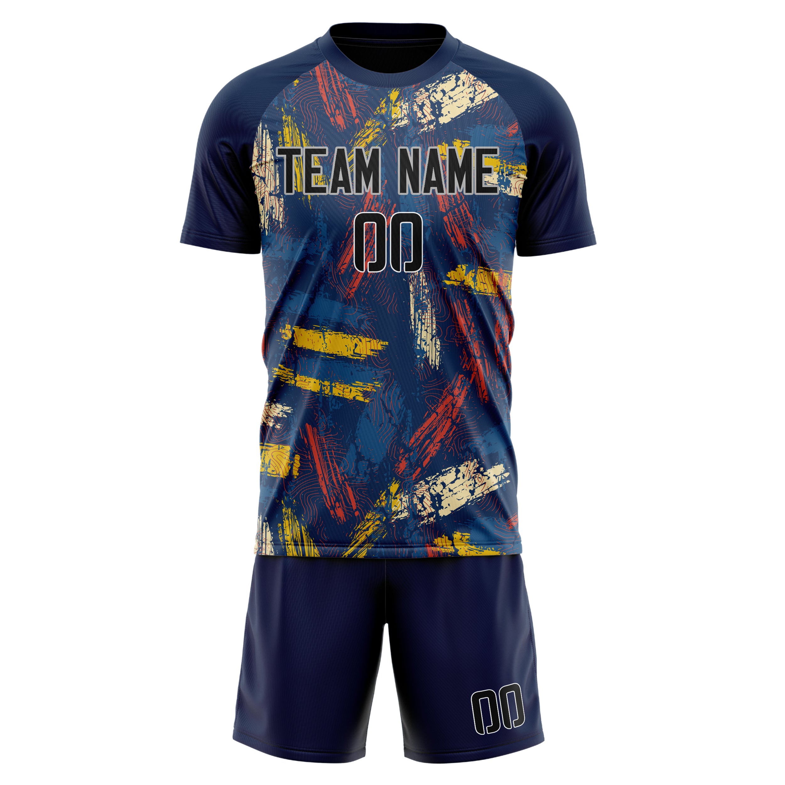 Custom Navy White GeometricalPattern Soccer Jersey