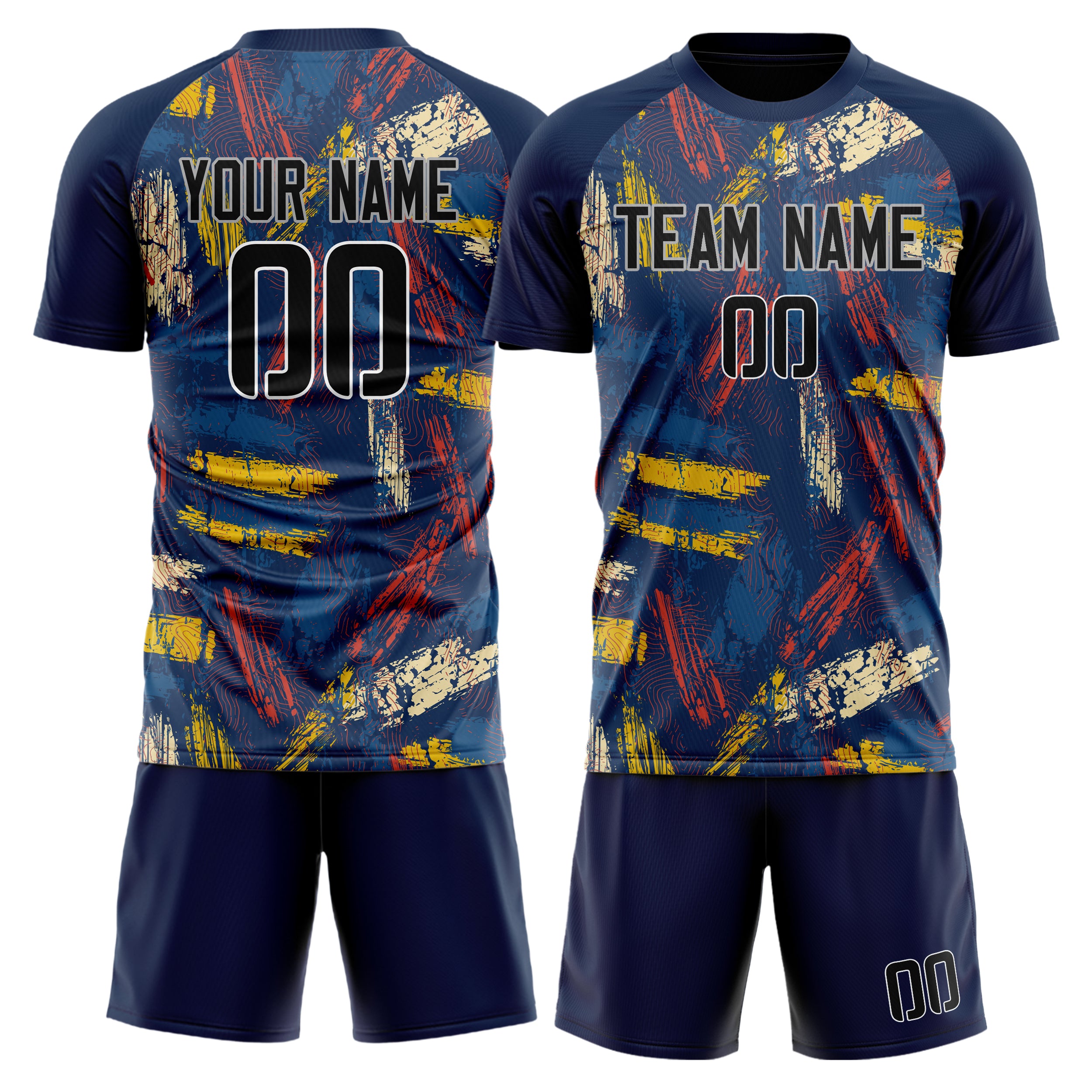 Custom Navy White GeometricalPattern Soccer Jersey