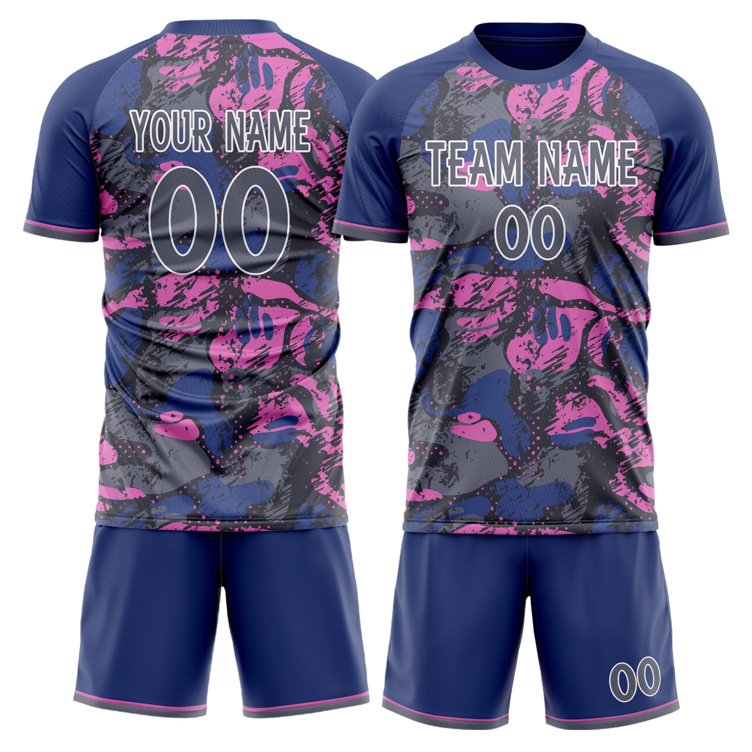 Custom Navy Gray GeometricalPattern Soccer Jersey