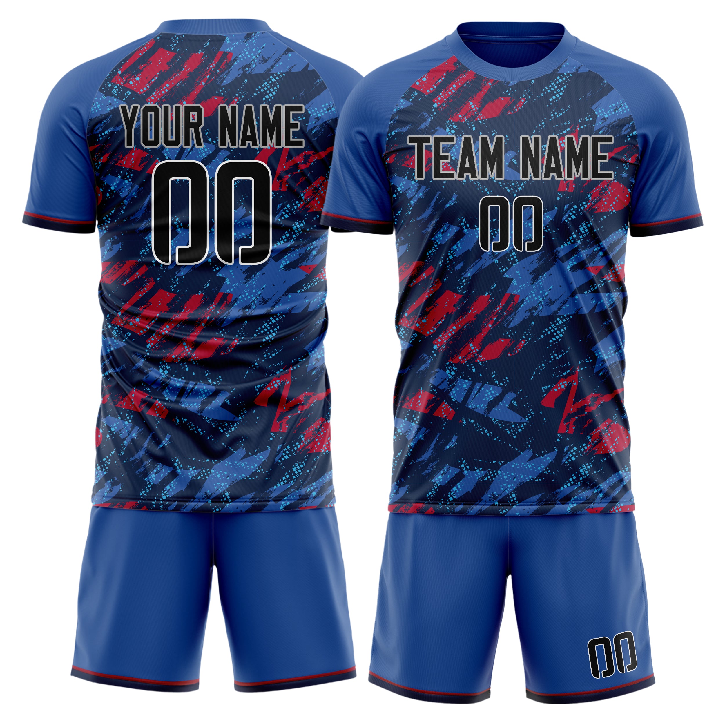 Custom Royal Red GeometricalPattern Soccer Jersey