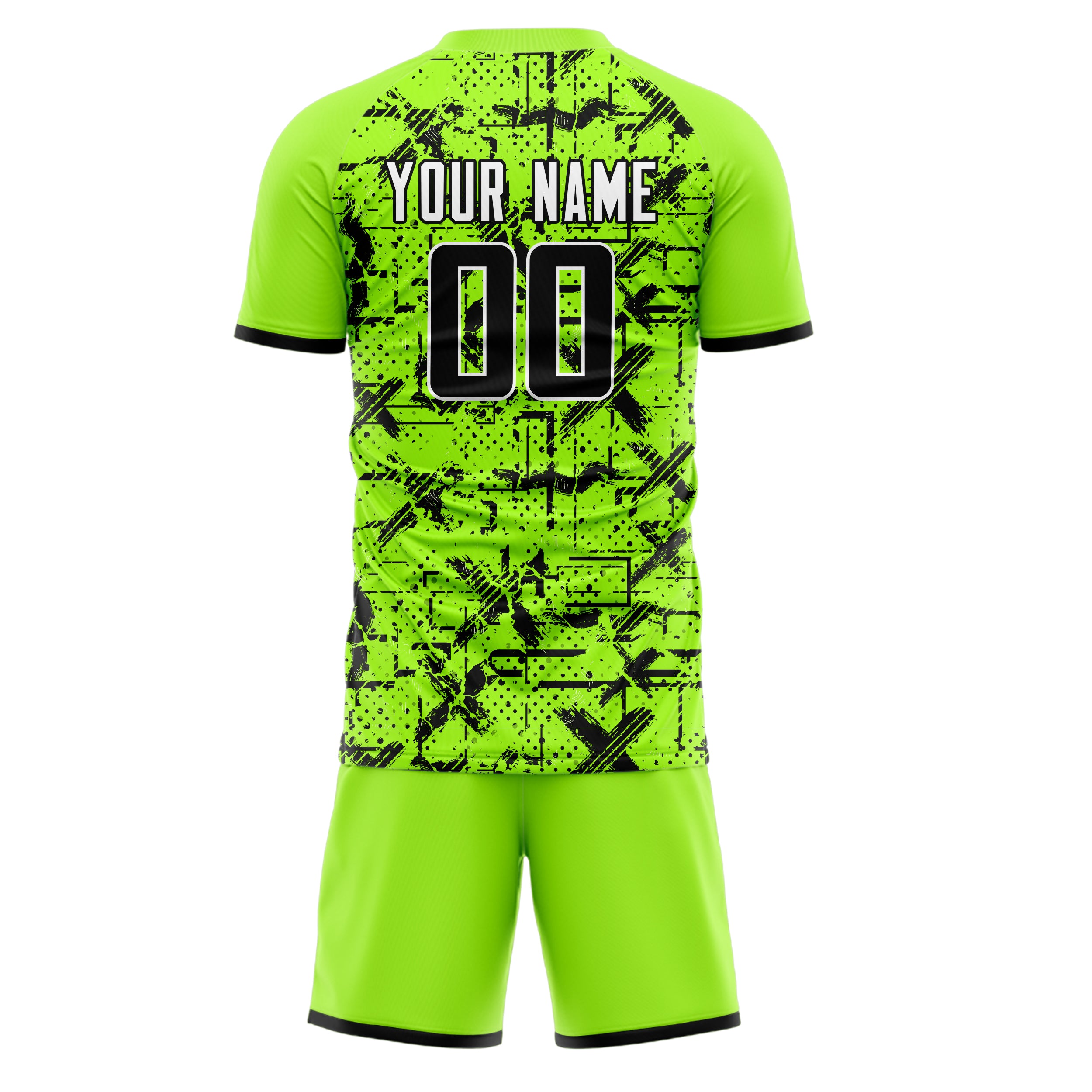 Custom Neon Green Black GeometricalPattern Soccer Jersey