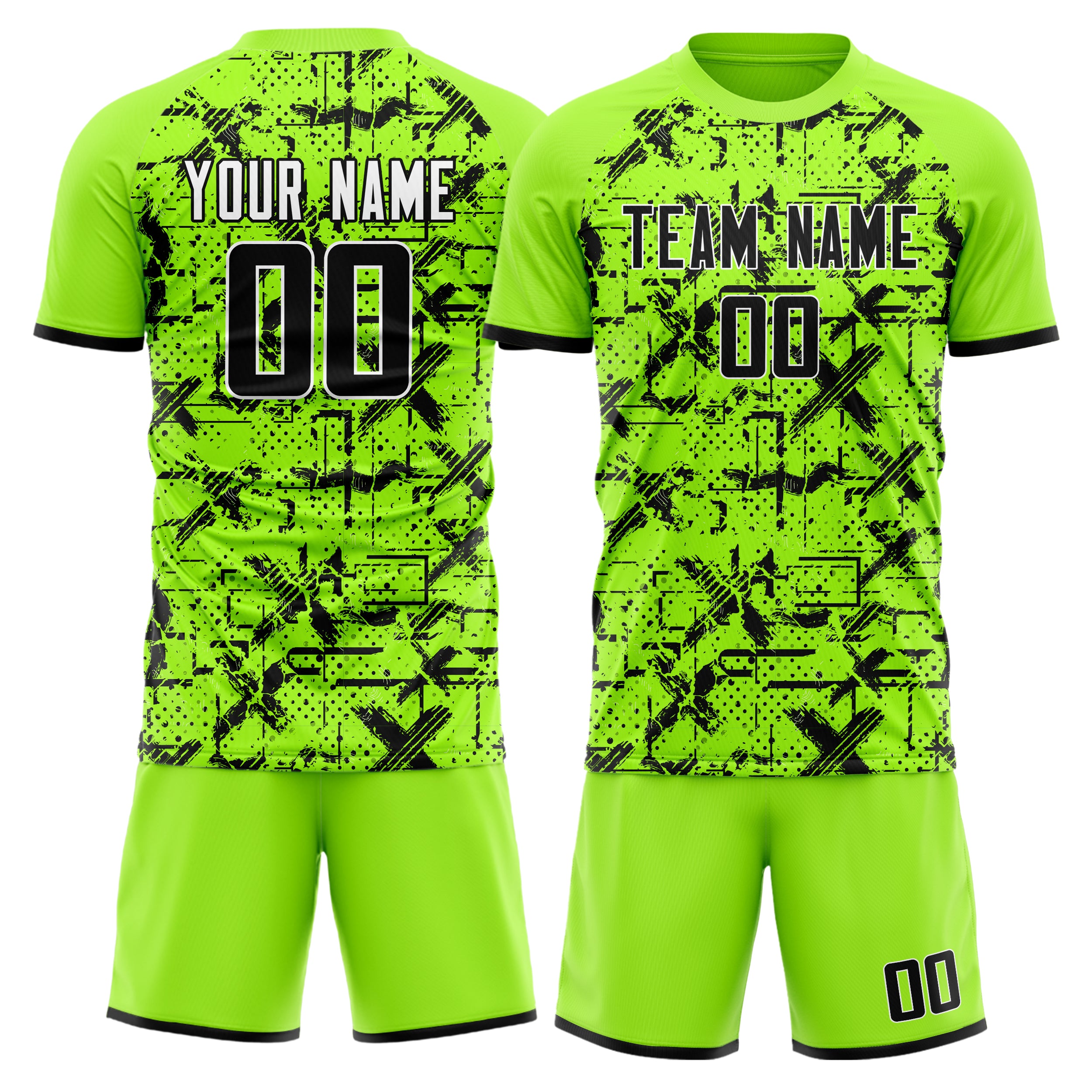 Custom Neon Green Black GeometricalPattern Soccer Jersey