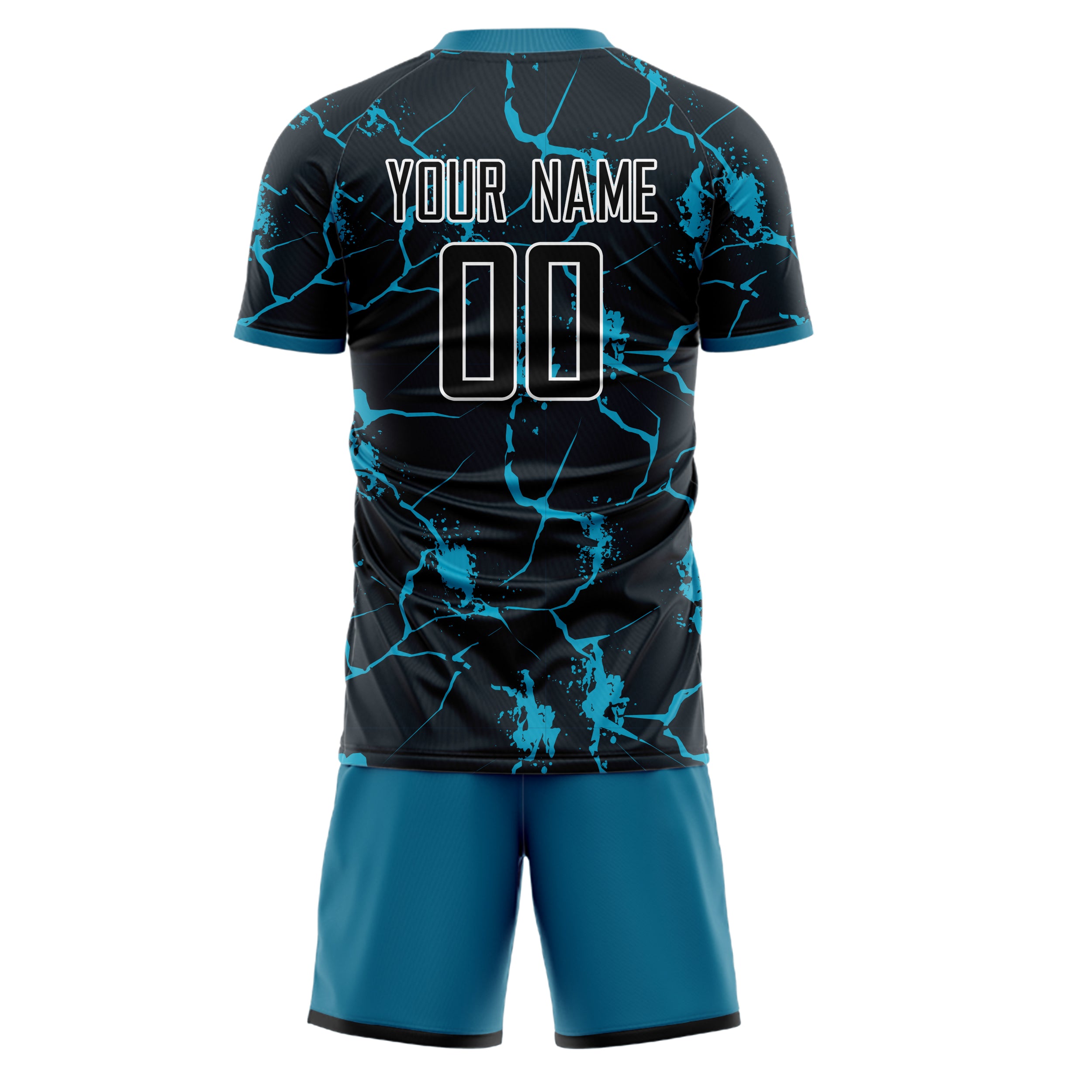 Custom Black Blue GeometricalPattern Soccer Jersey