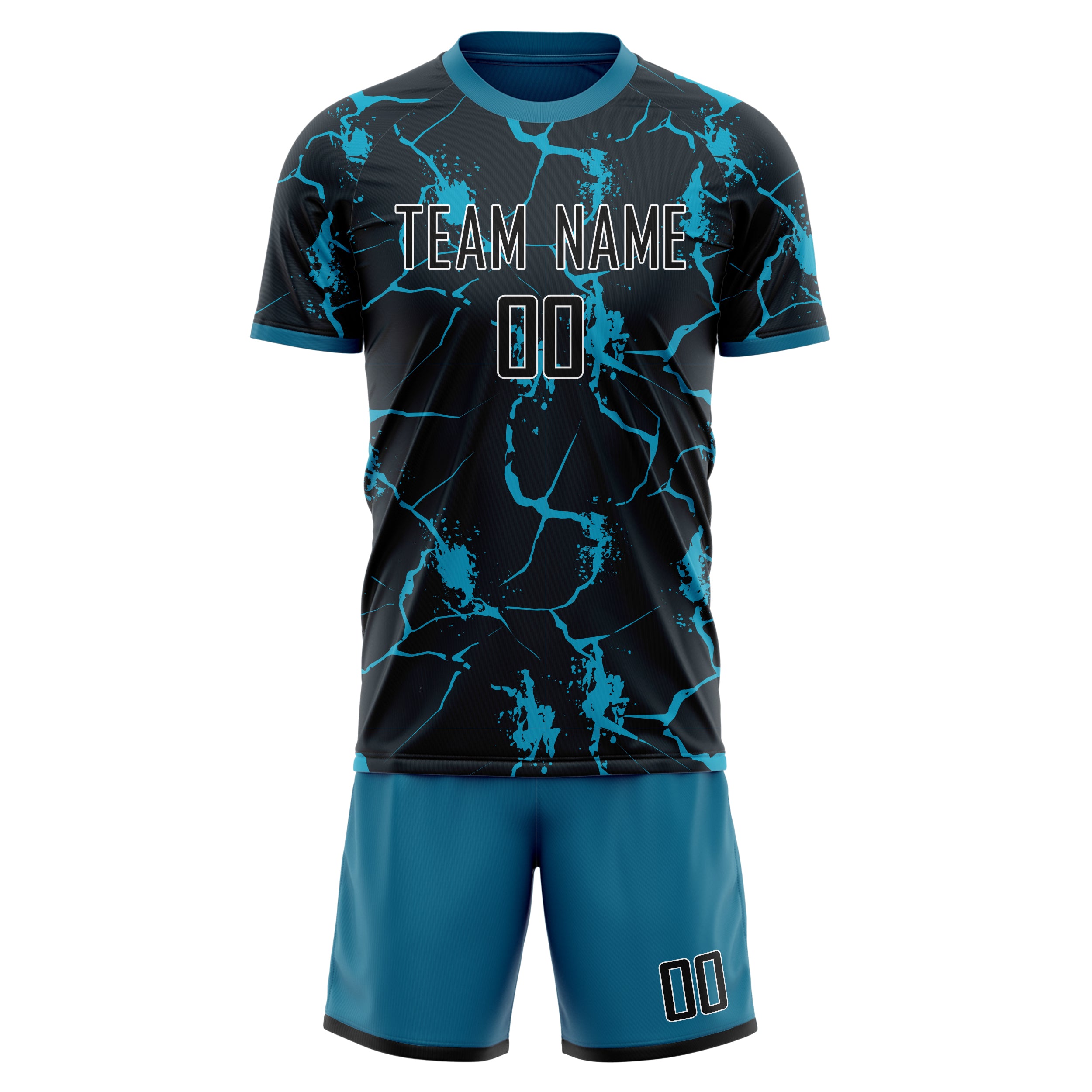 Custom Black Blue GeometricalPattern Soccer Jersey