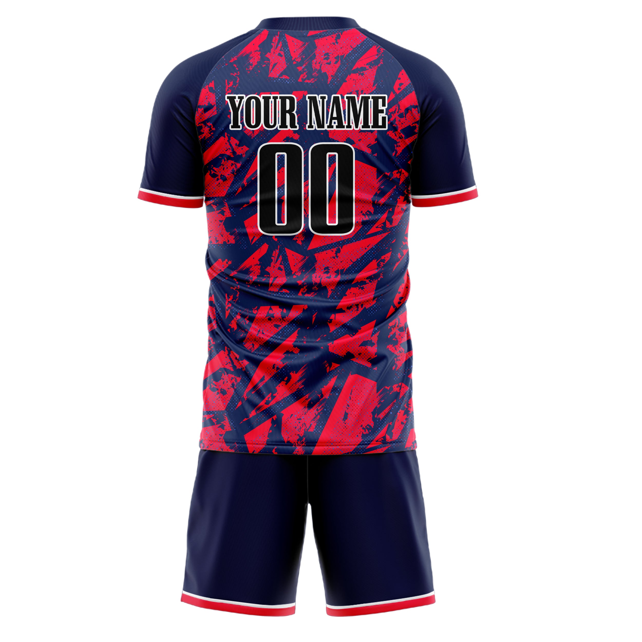 Custom Navy Red GeometricalPattern Soccer Jersey