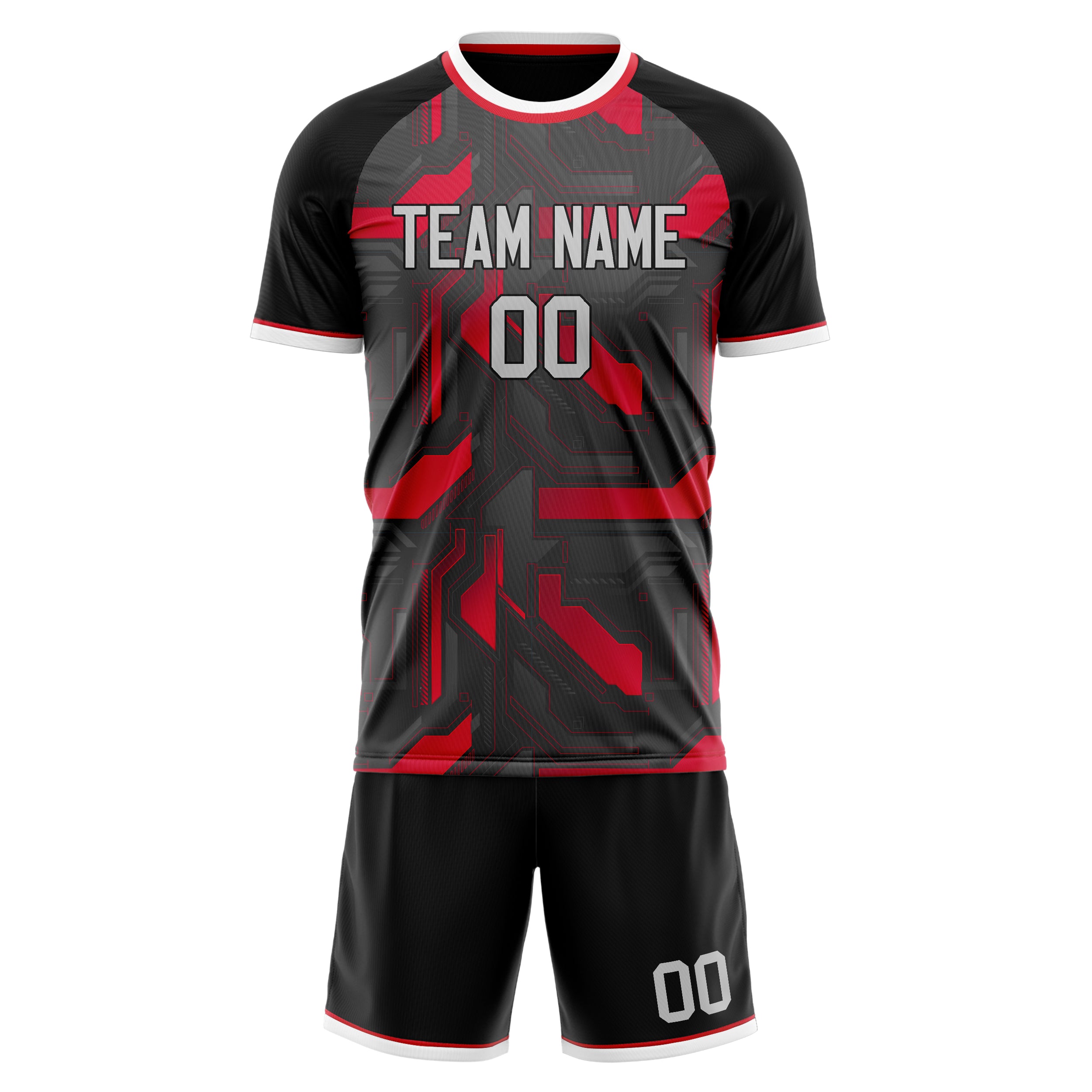 Custom Gray Red GeometricalPattern Soccer Jersey