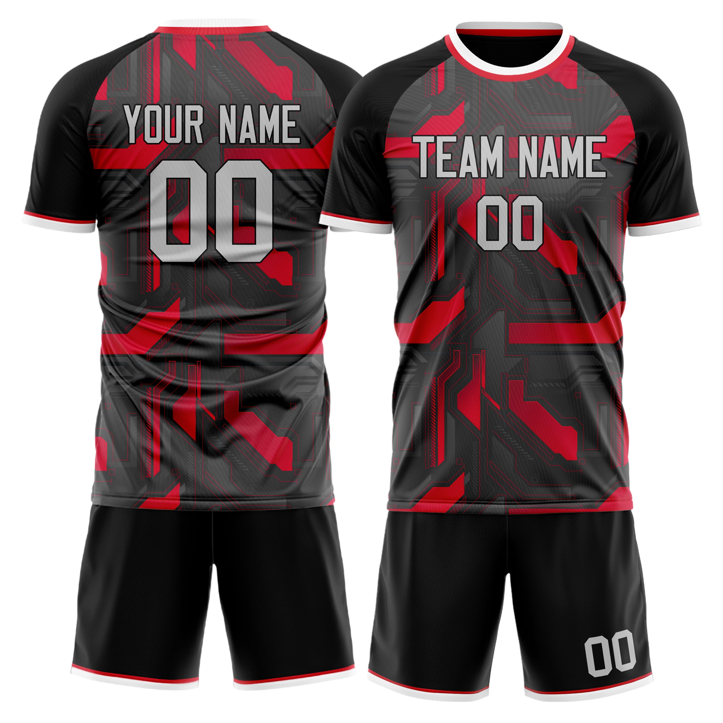 Custom Gray Red GeometricalPattern Soccer Jersey