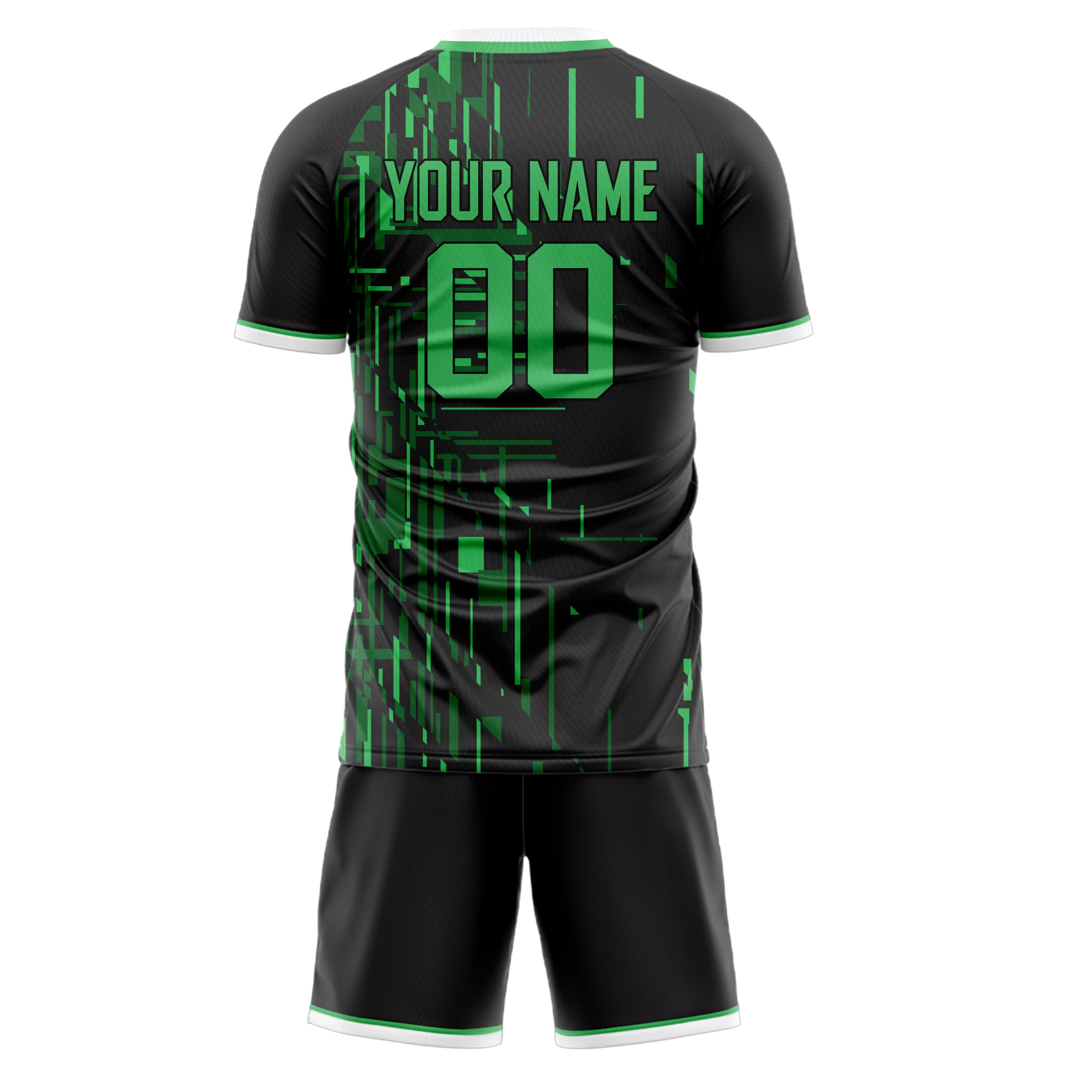 Custom Black Green GeometricalPattern Soccer Jersey