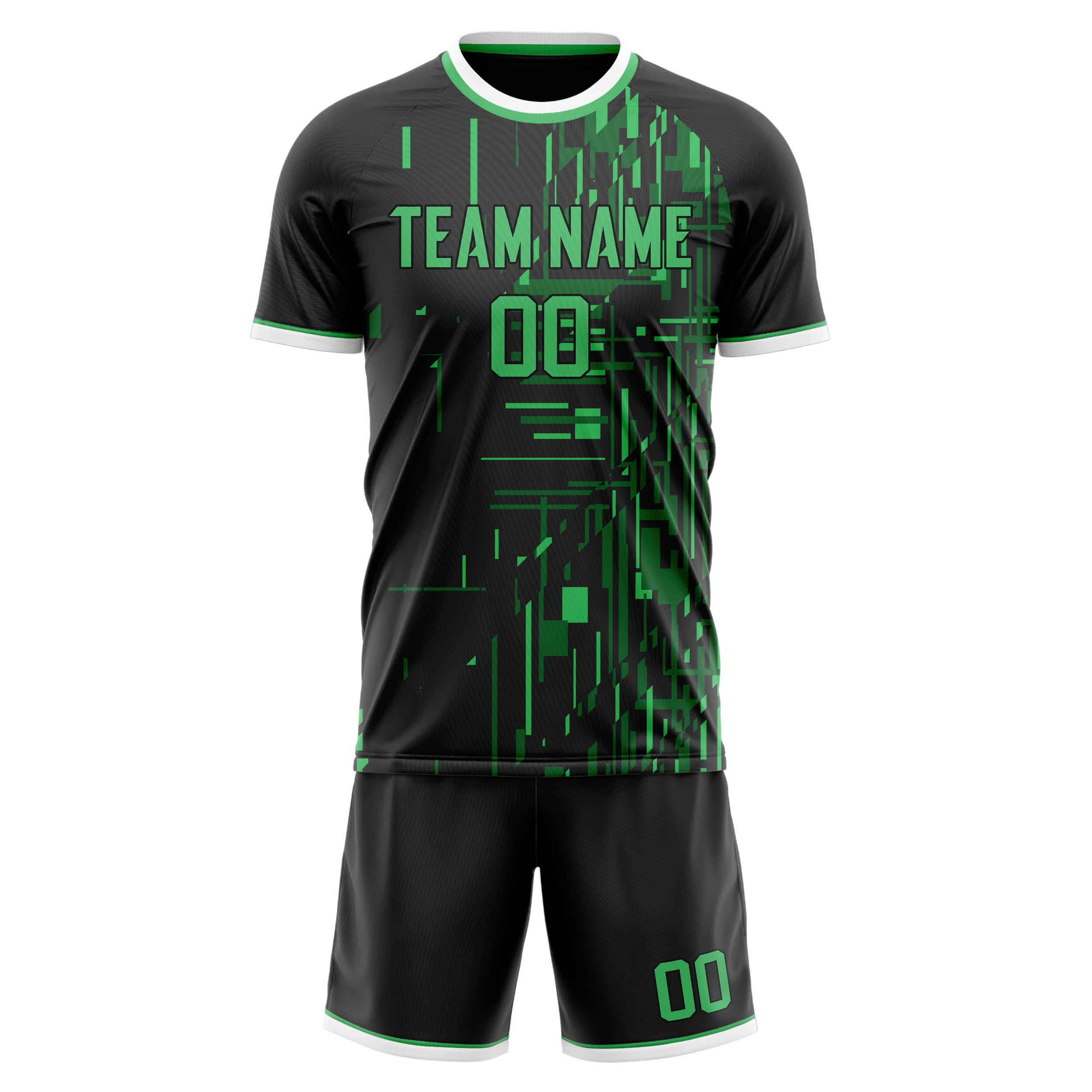 Custom Black Green GeometricalPattern Soccer Jersey