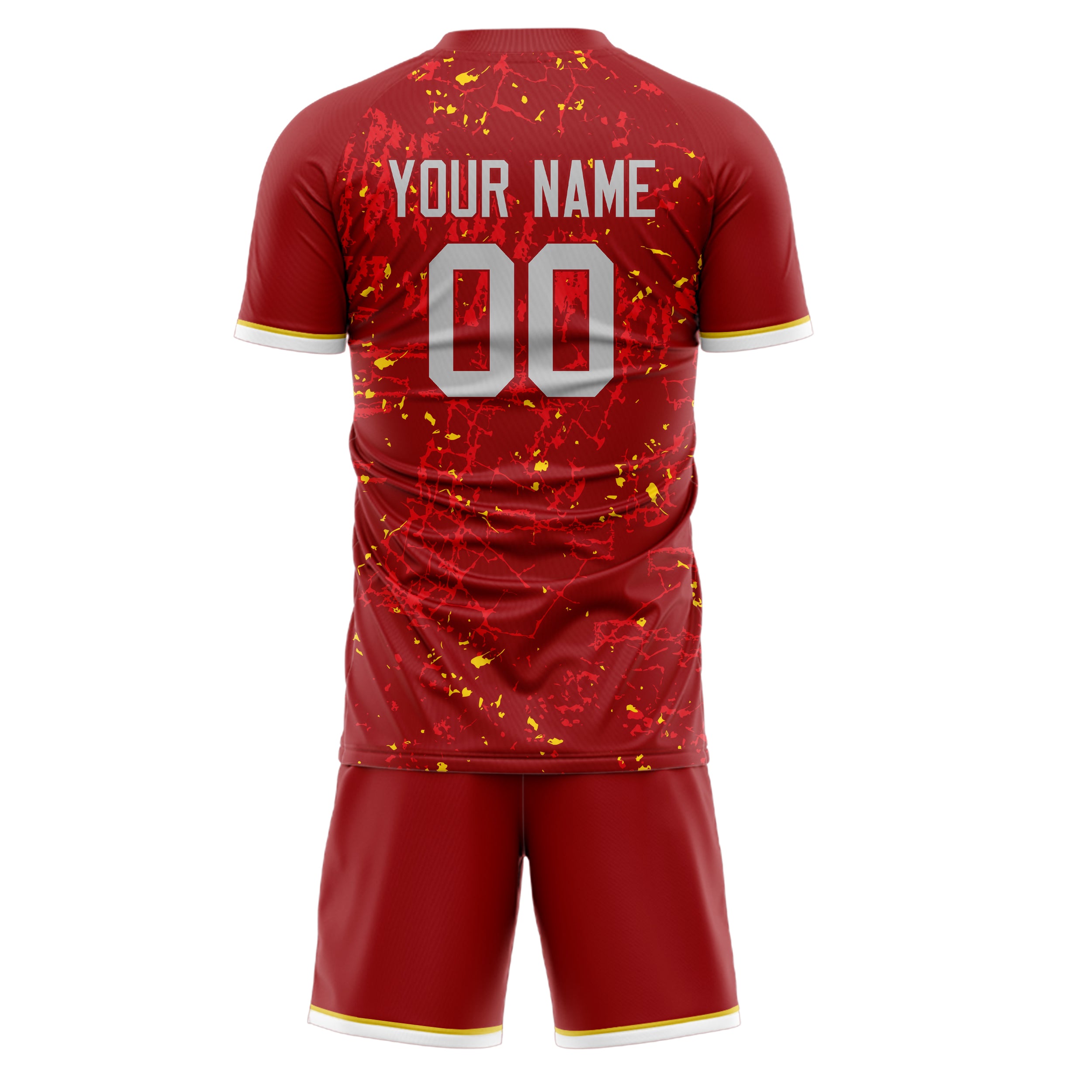 Custom Red Gold GeometricalPattern Soccer Jersey