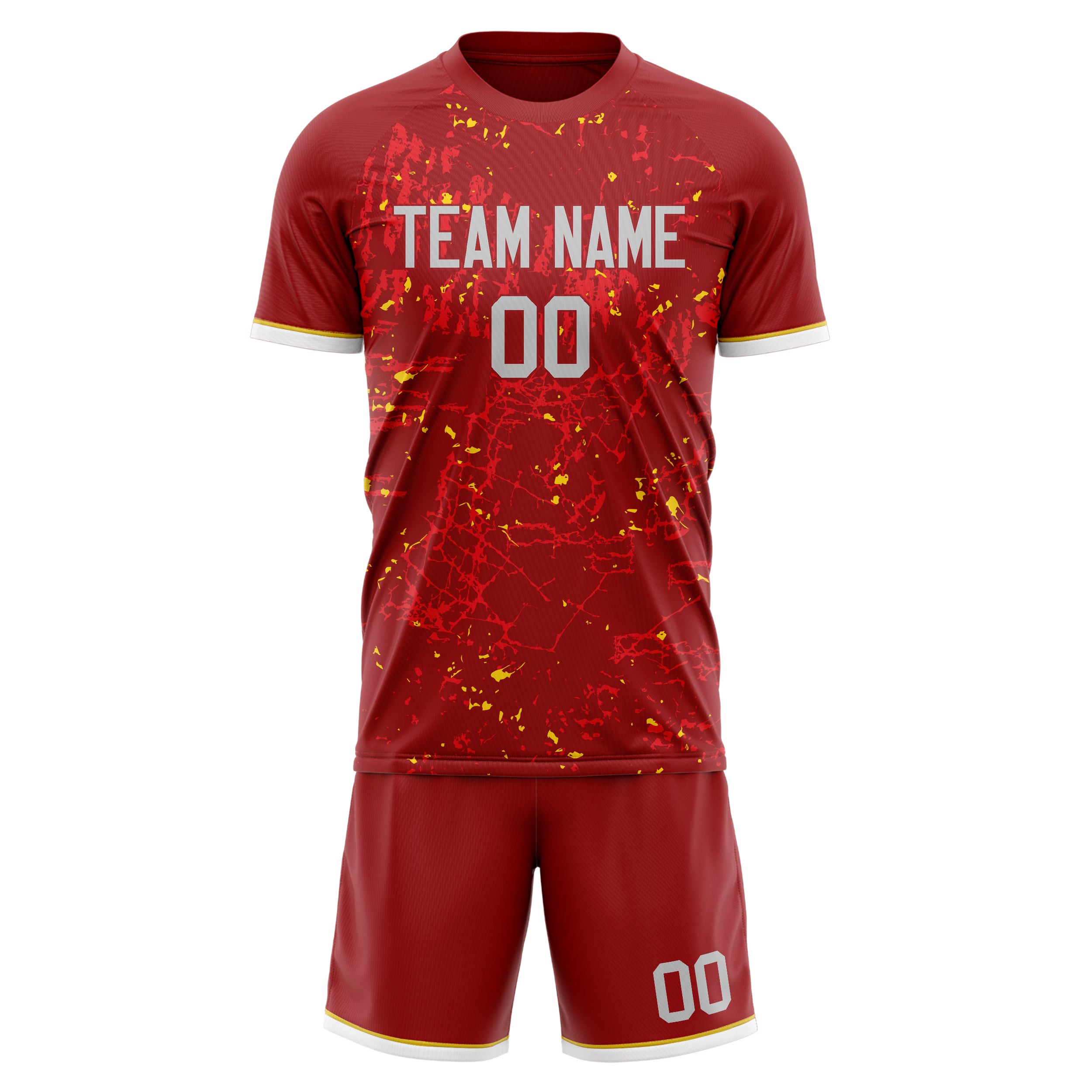 Custom Red Gold GeometricalPattern Soccer Jersey