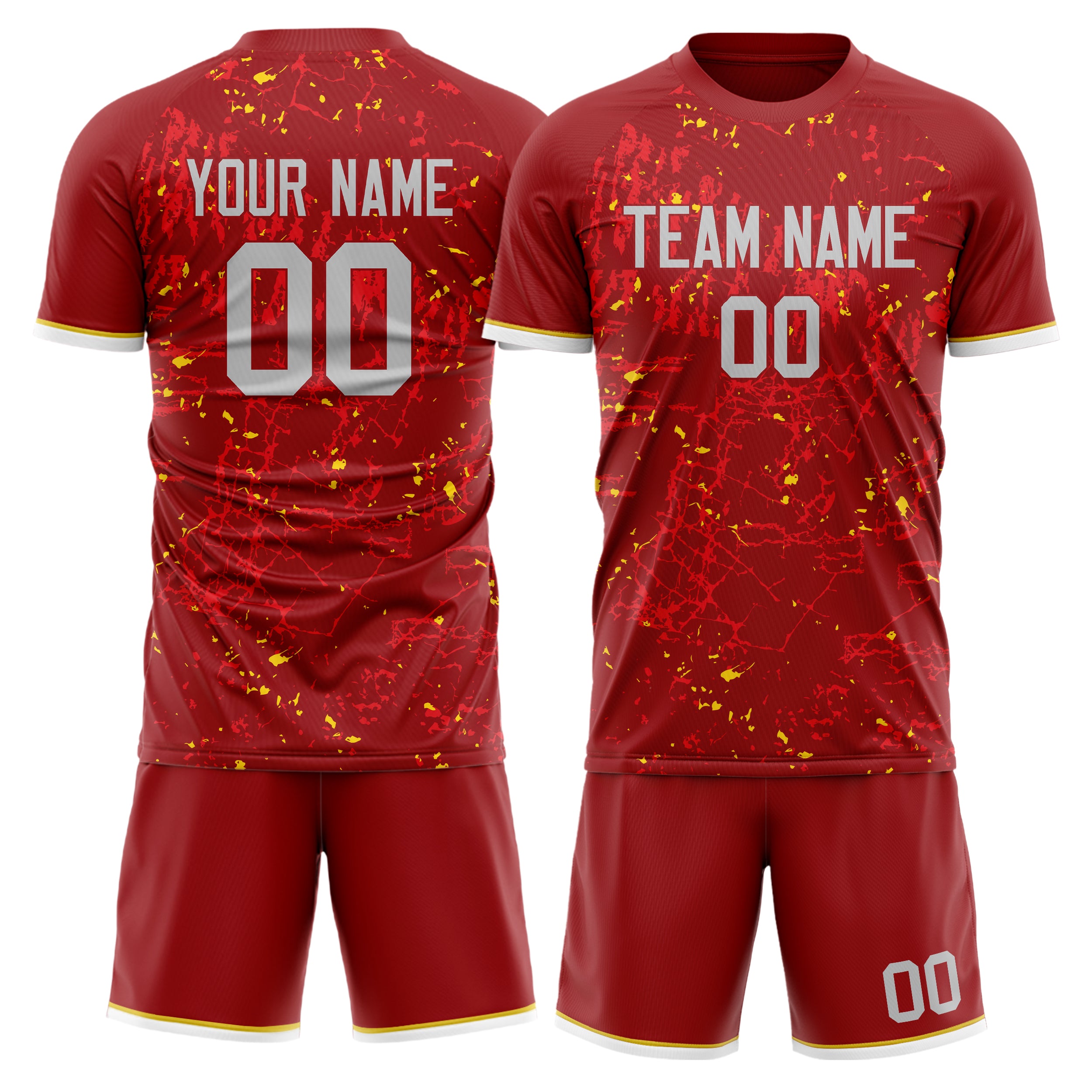 Custom Red Gold GeometricalPattern Soccer Jersey