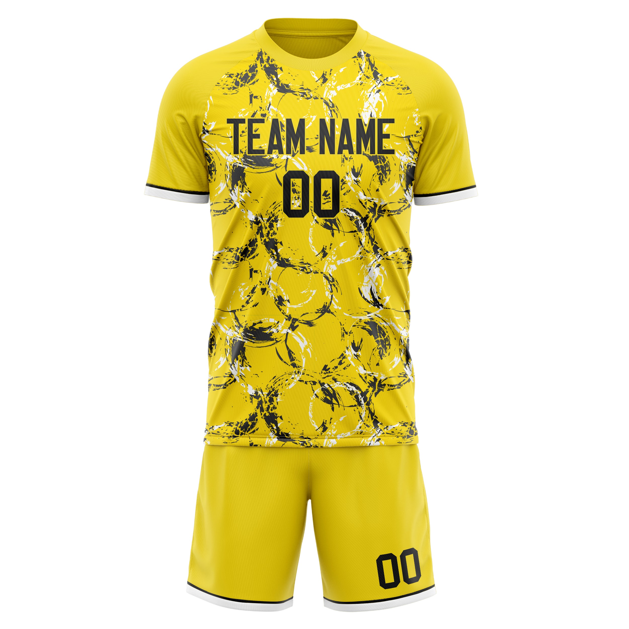 Custom Yellow Black GeometricalPattern Soccer Jersey