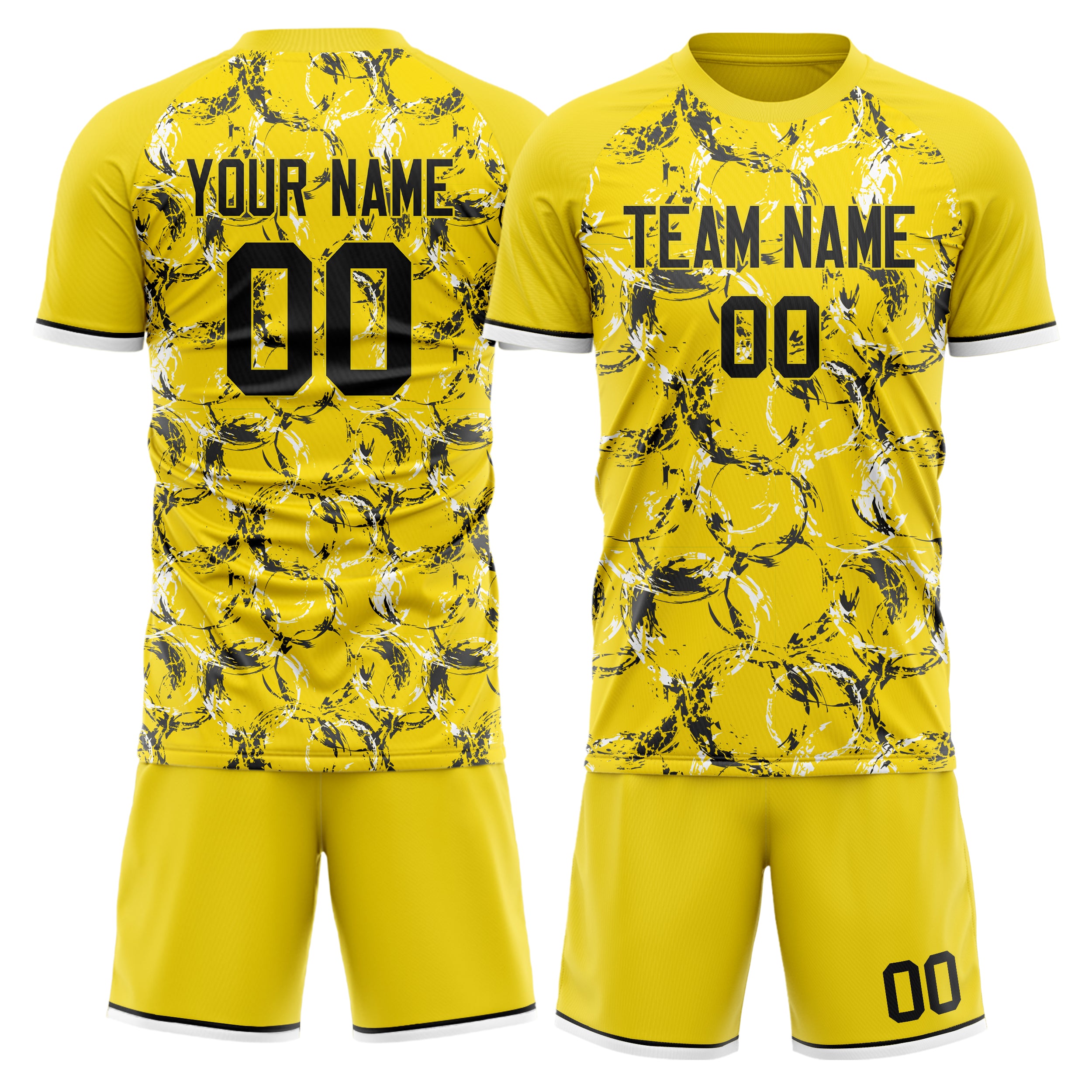 Custom Yellow Black GeometricalPattern Soccer Jersey