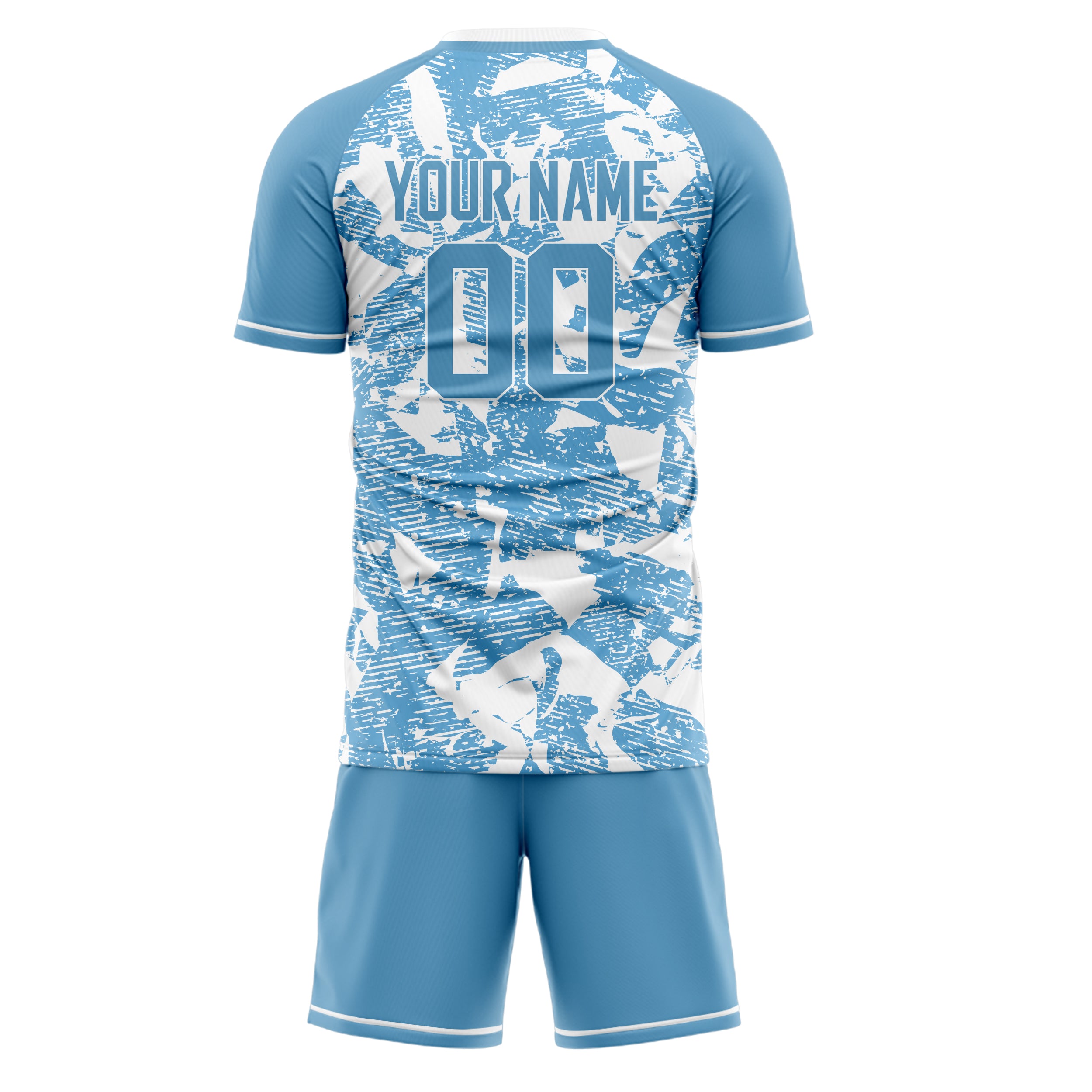 Custom Light Blue White GeometricalPattern Soccer Jersey