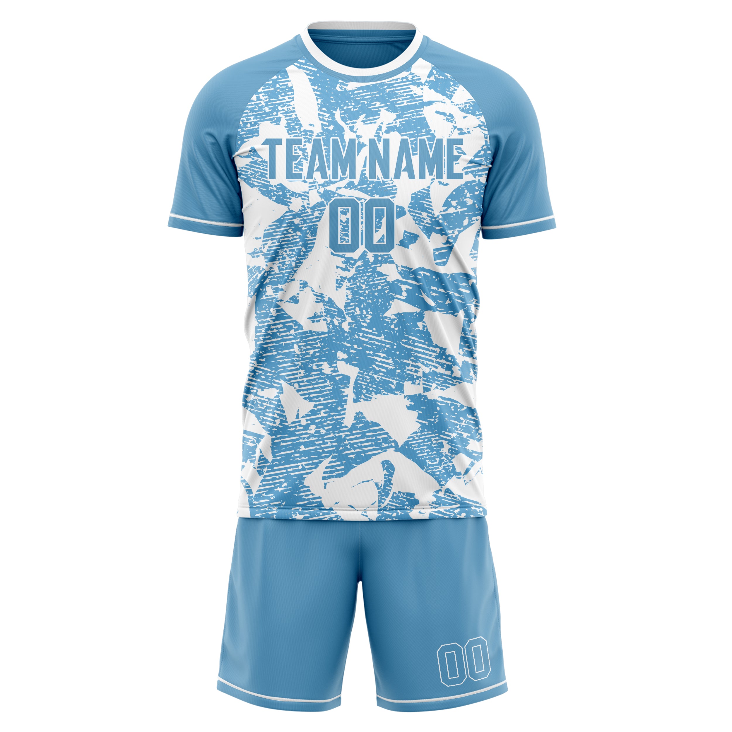 Custom Light Blue White GeometricalPattern Soccer Jersey