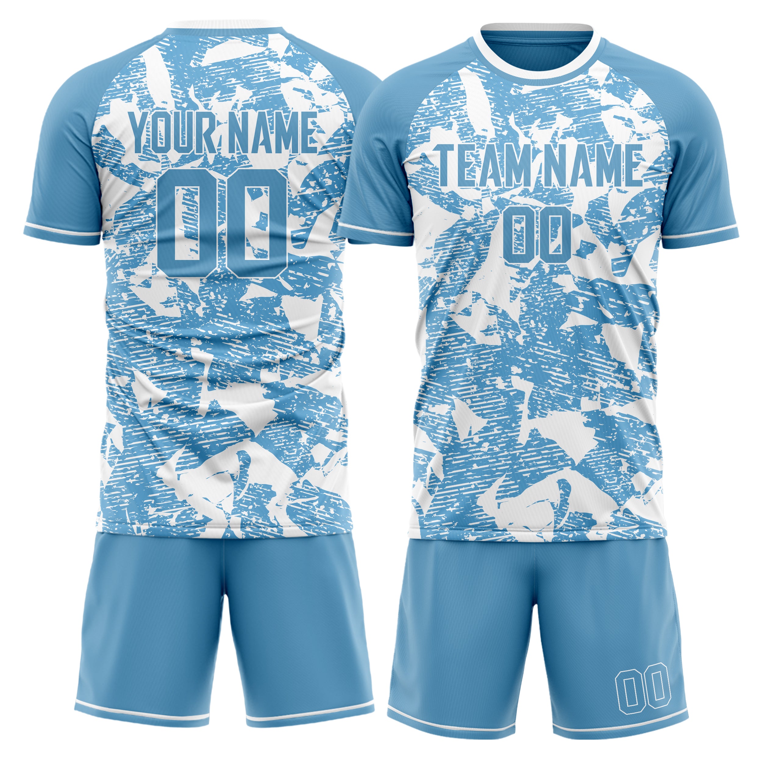 Custom Light Blue White GeometricalPattern Soccer Jersey