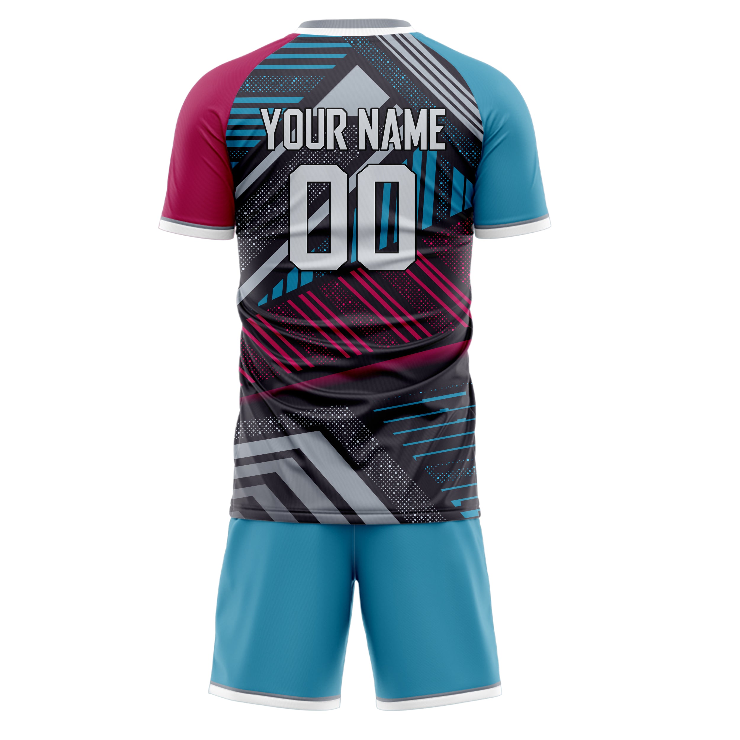 Custom Gray Blue GeometricalPattern Soccer Jersey