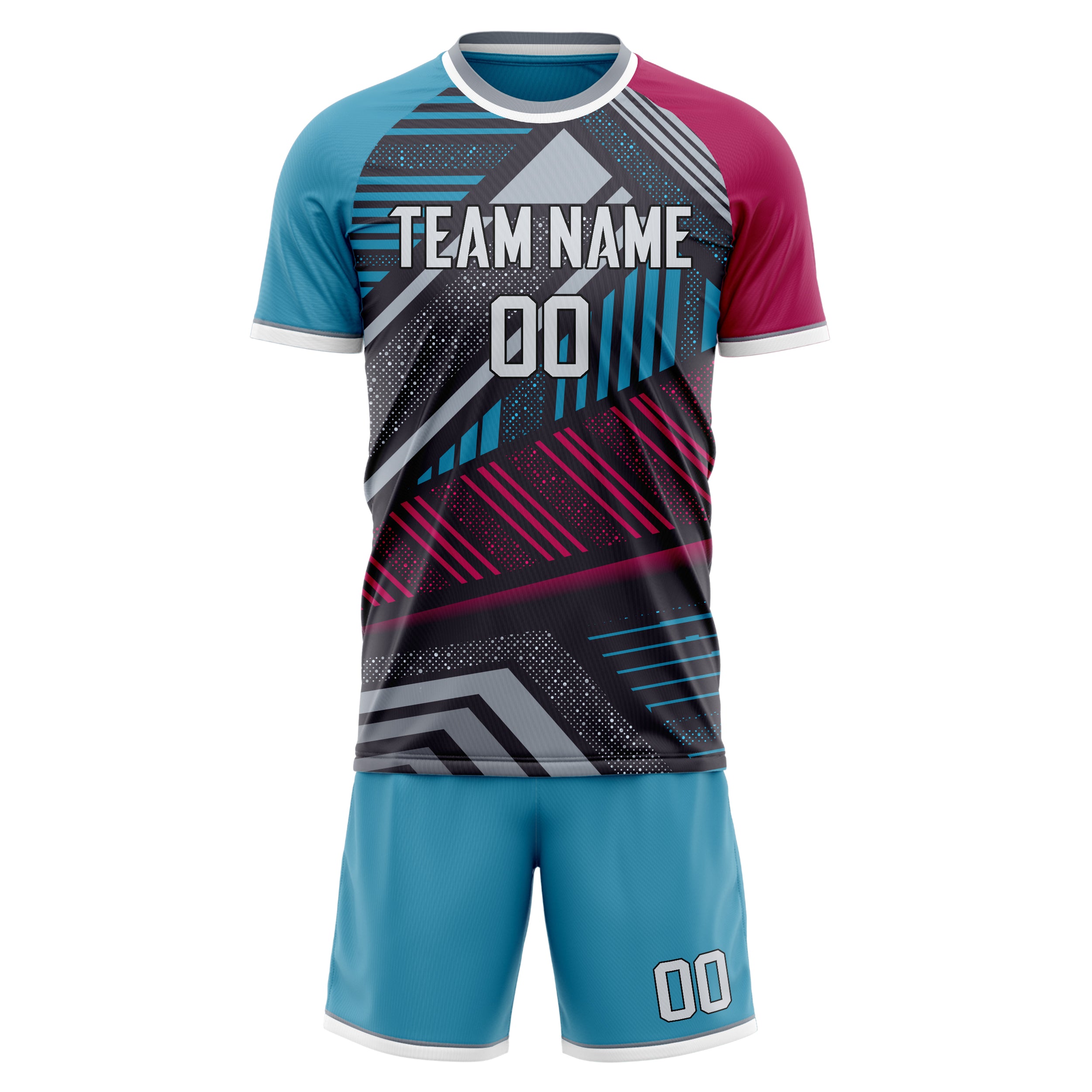 Custom Gray Blue GeometricalPattern Soccer Jersey