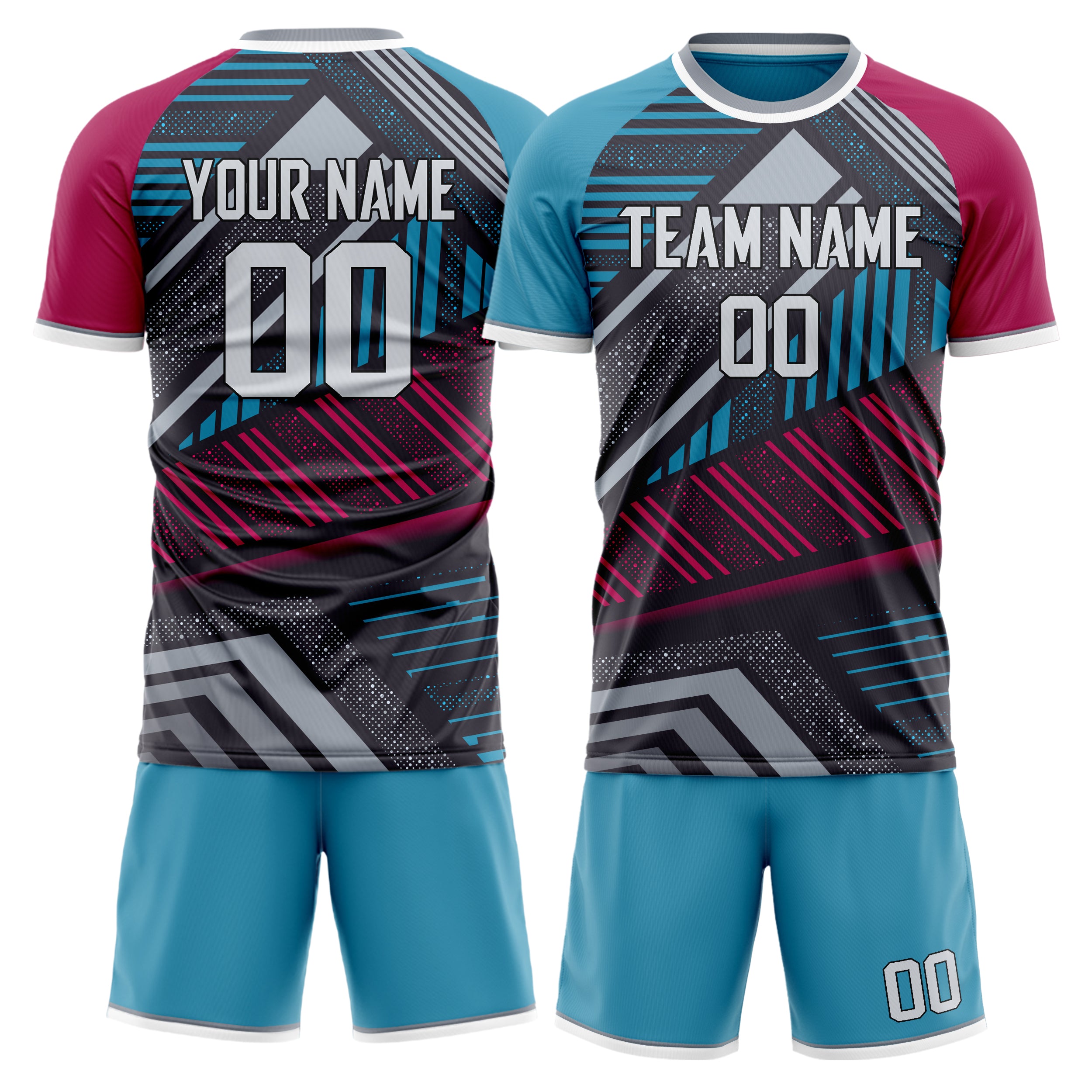 Custom Gray Blue GeometricalPattern Soccer Jersey