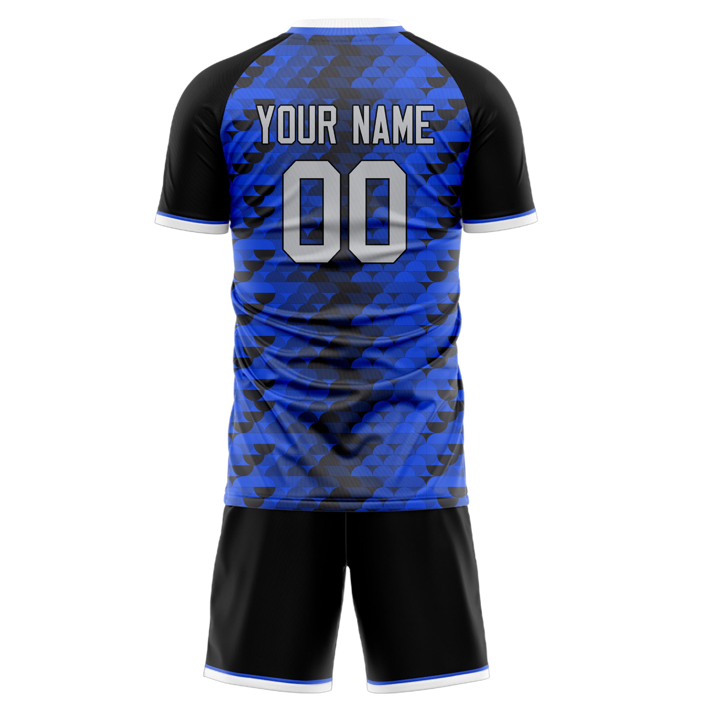 Custom Blue Black GeometricalPattern Soccer Jersey