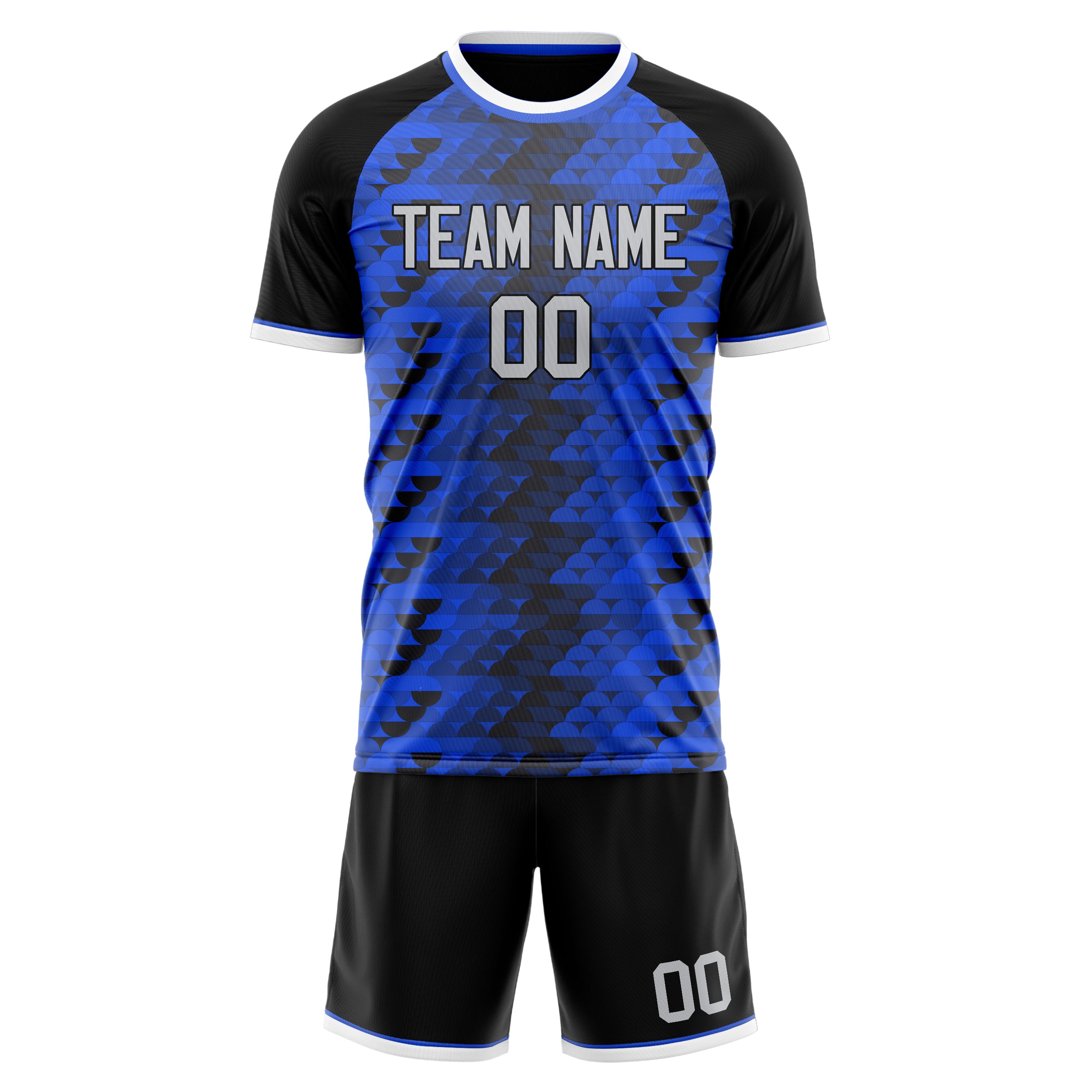 Custom Blue Black GeometricalPattern Soccer Jersey