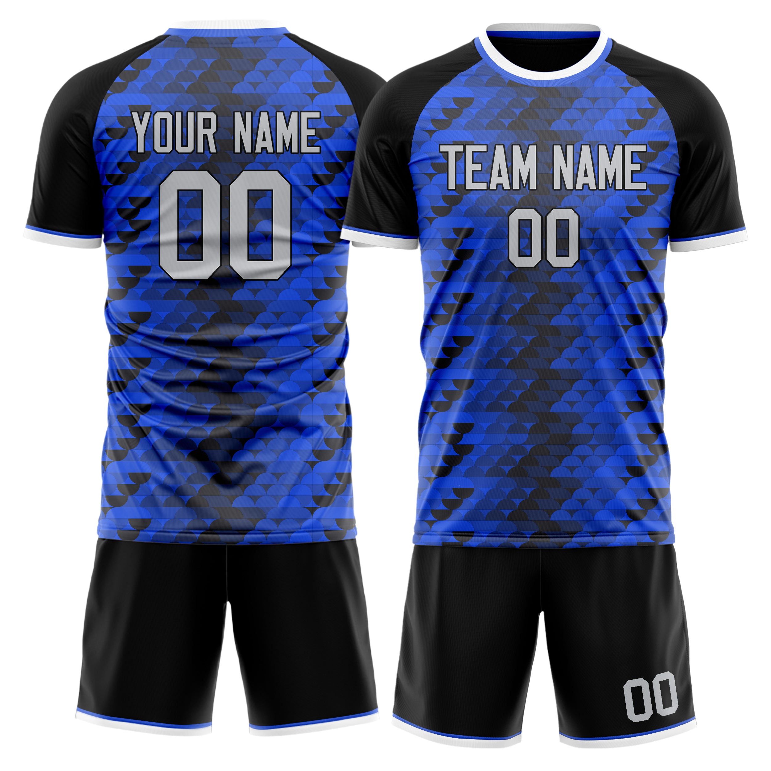Custom Blue Black GeometricalPattern Soccer Jersey