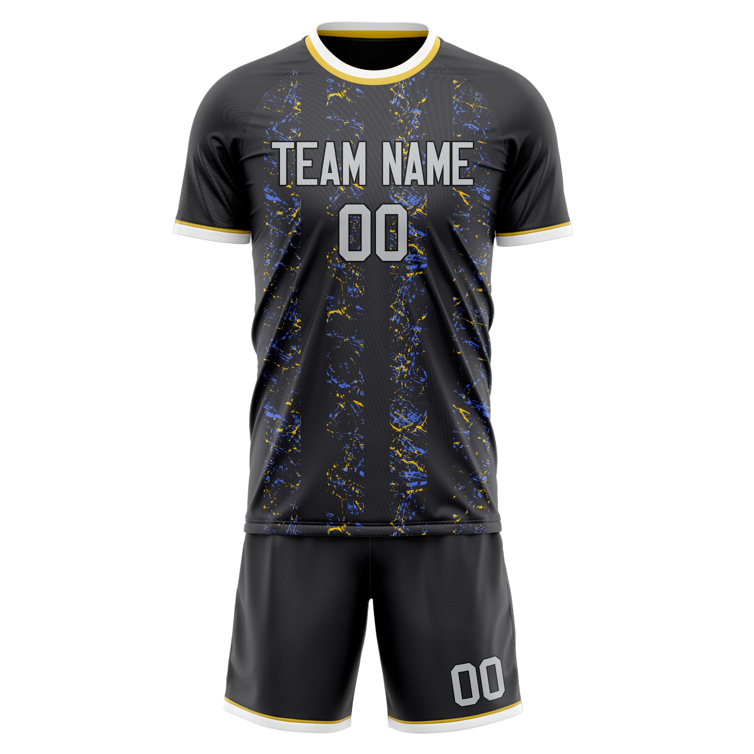 Custom Black Gray GeometricalPattern Soccer Jersey