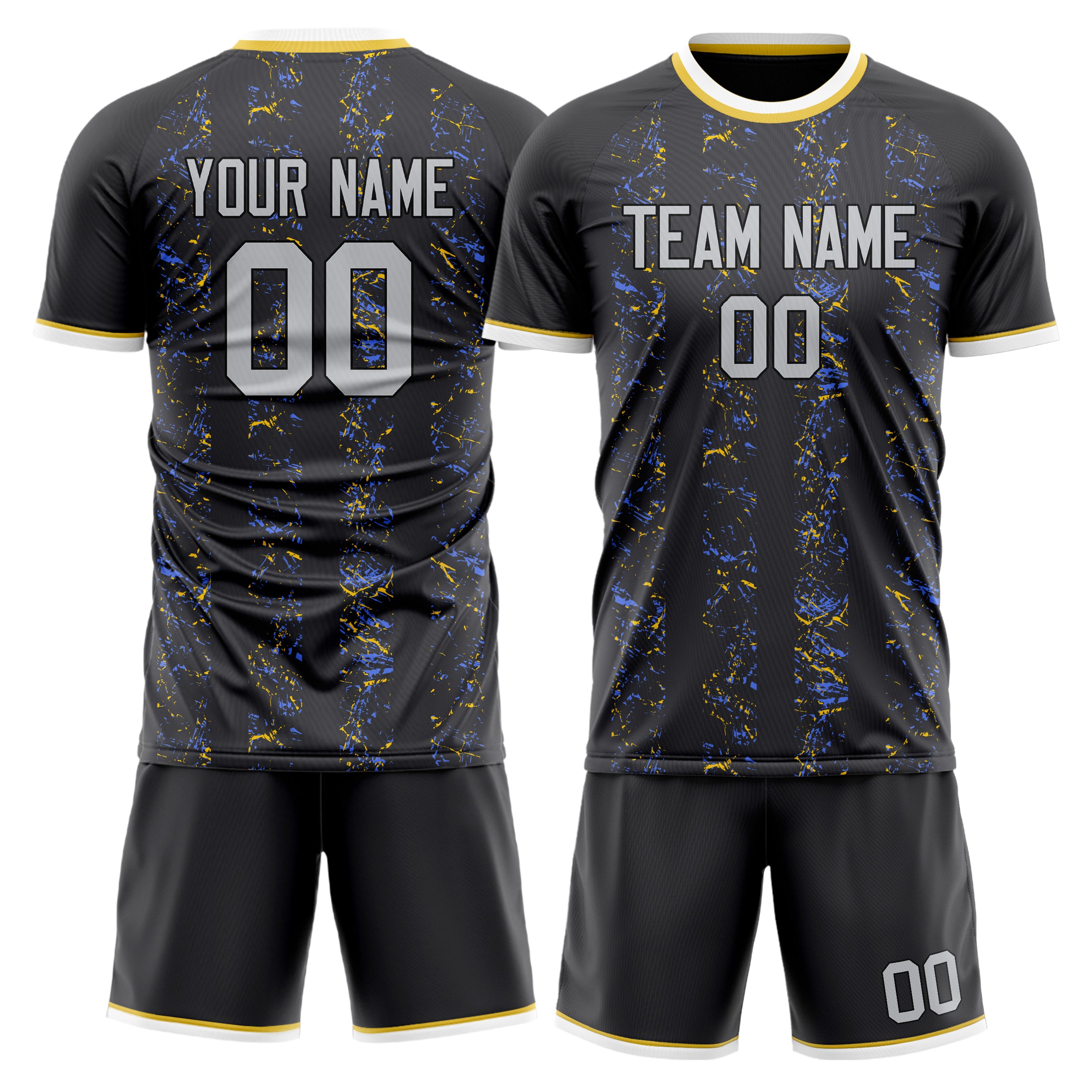 Custom Black Gray GeometricalPattern Soccer Jersey