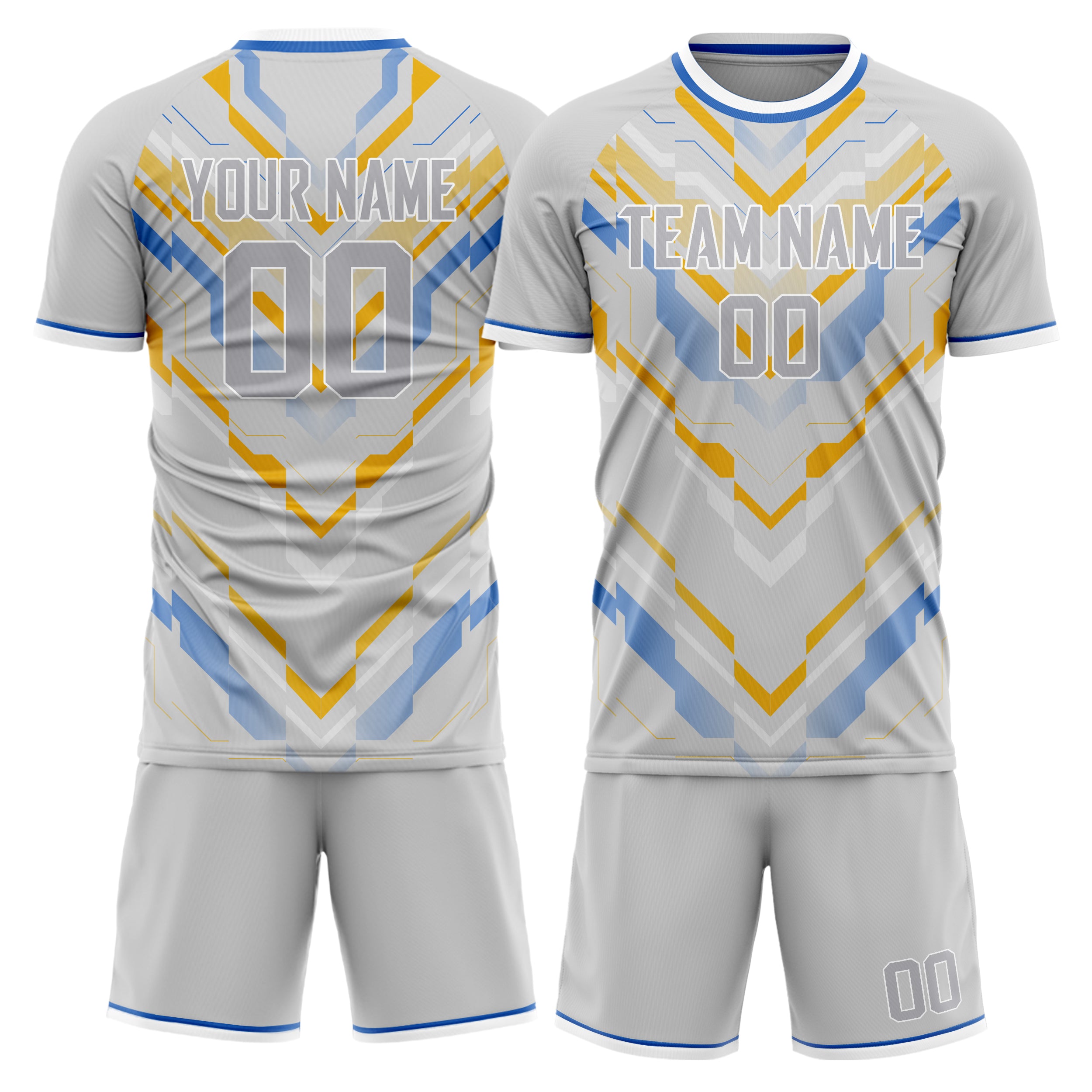 Custom Gray Gold GeometricalPattern Soccer Jersey