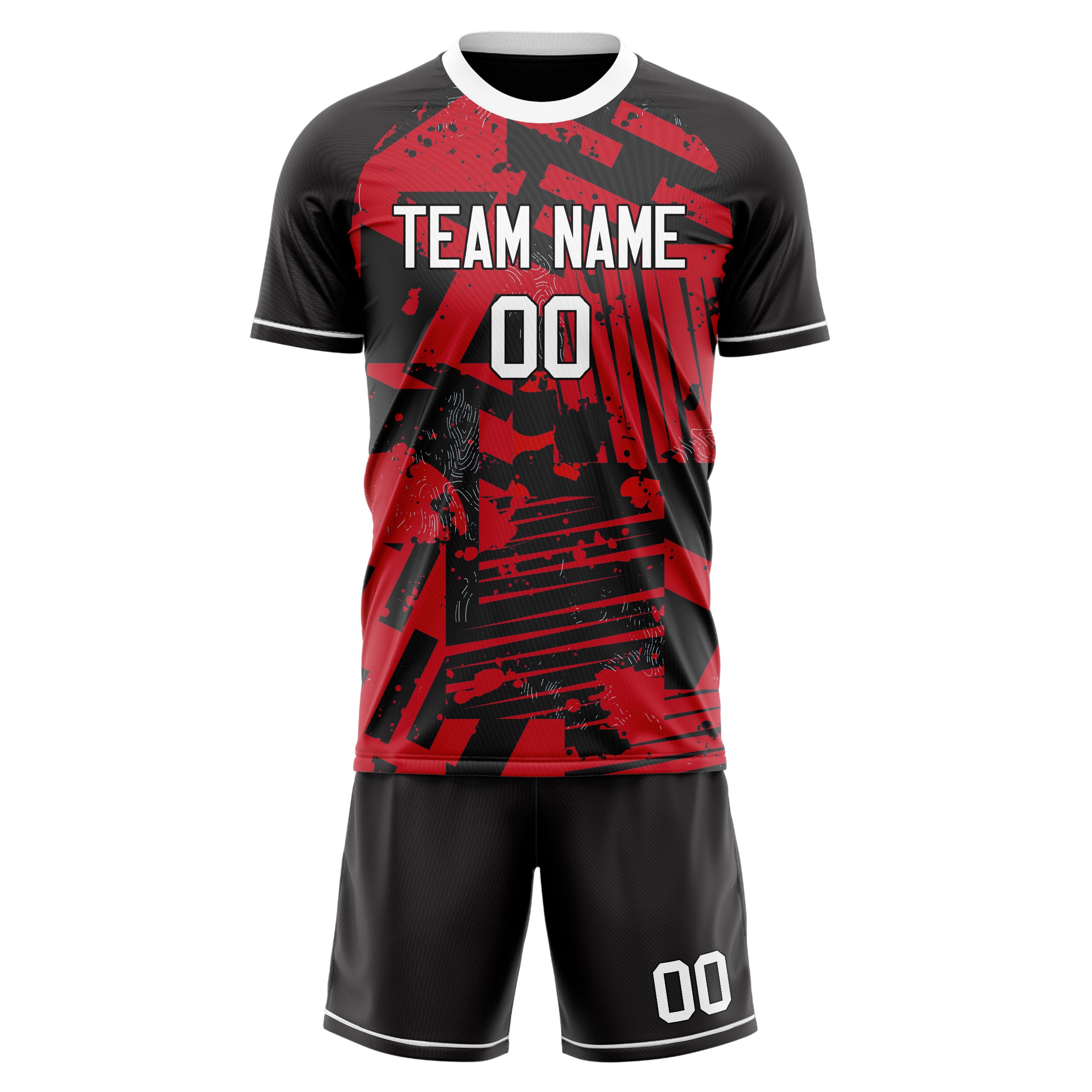 Custom Red Black GeometricalPattern Soccer Jersey