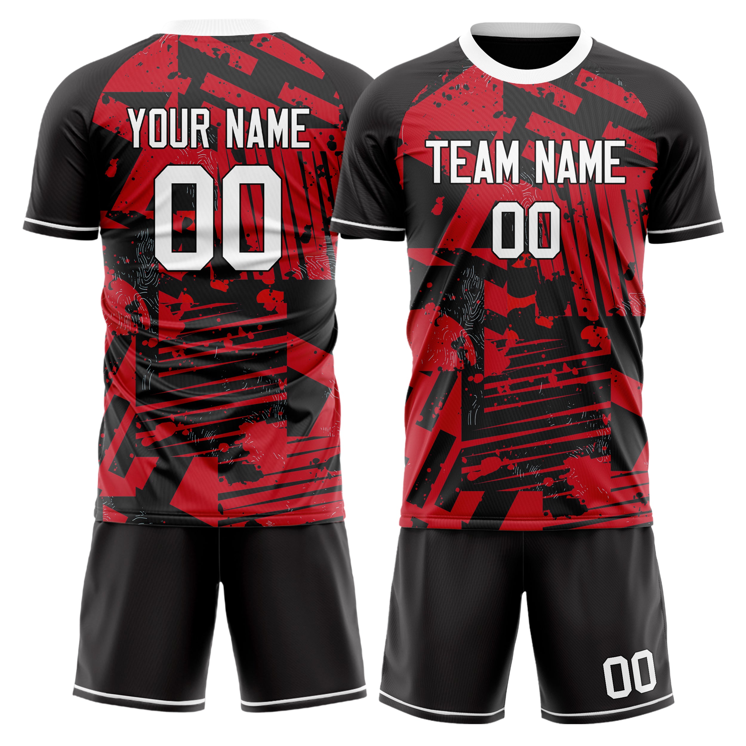 Custom Red Black GeometricalPattern Soccer Jersey