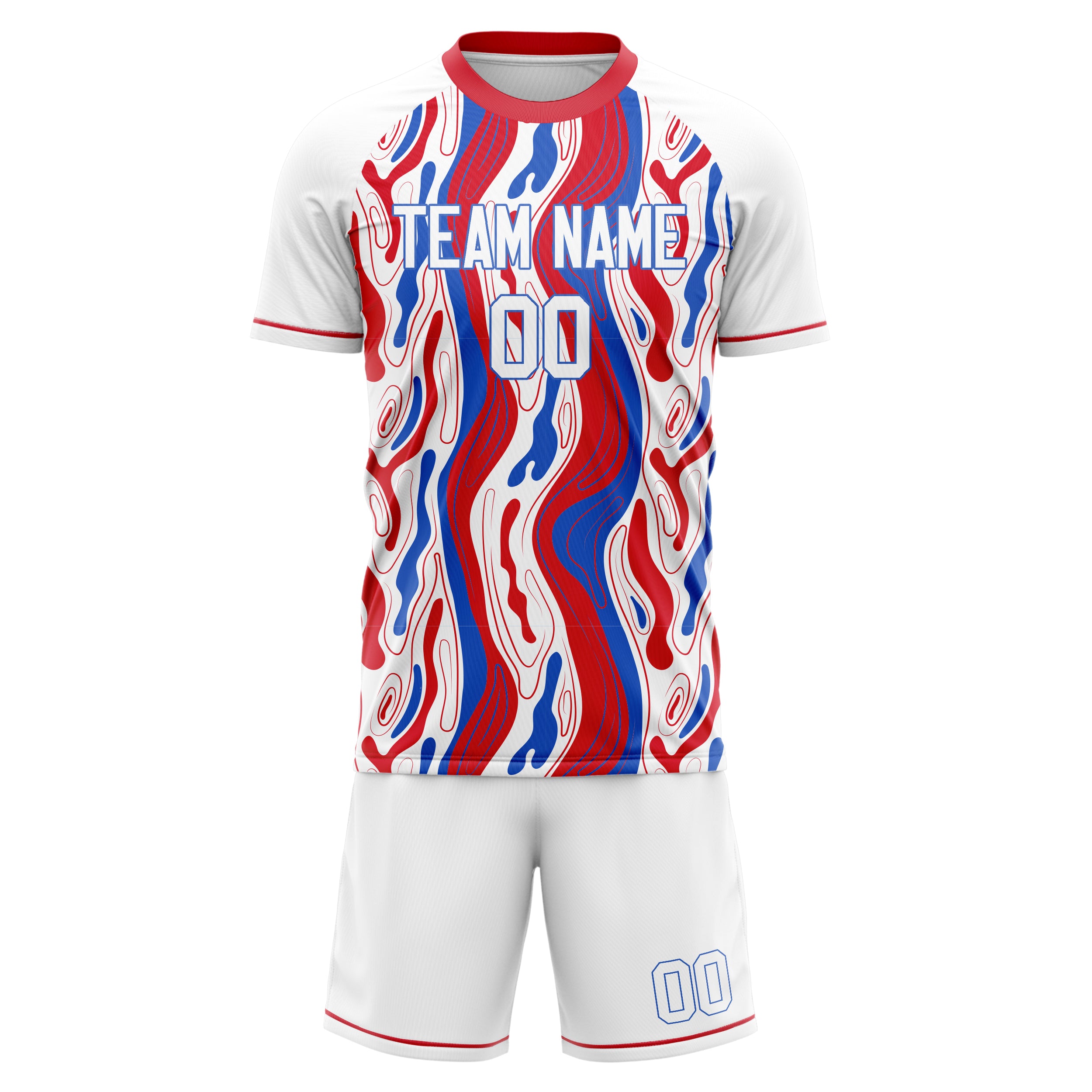 Custom White Red GeometricalPattern Soccer Jersey