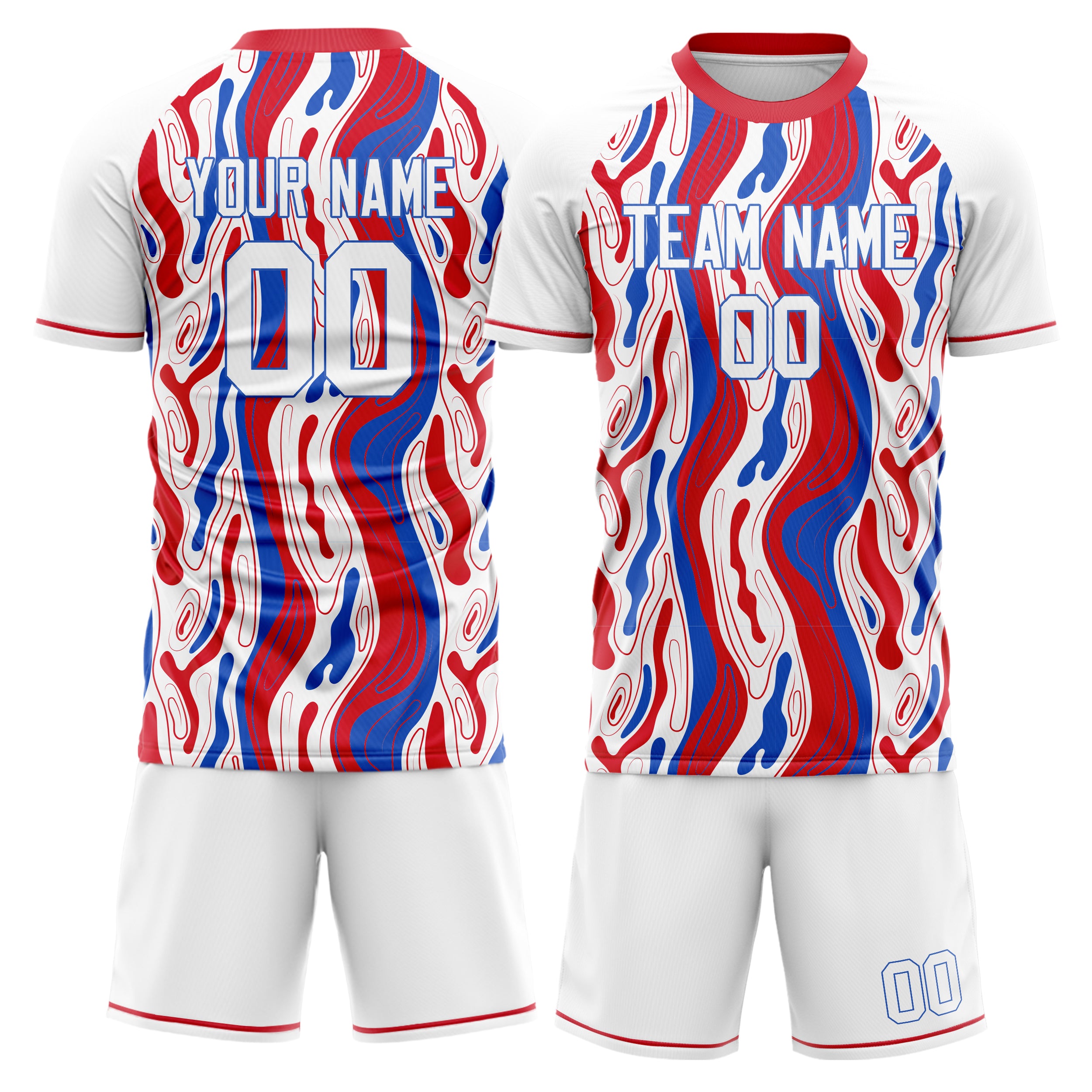 Custom White Red GeometricalPattern Soccer Jersey