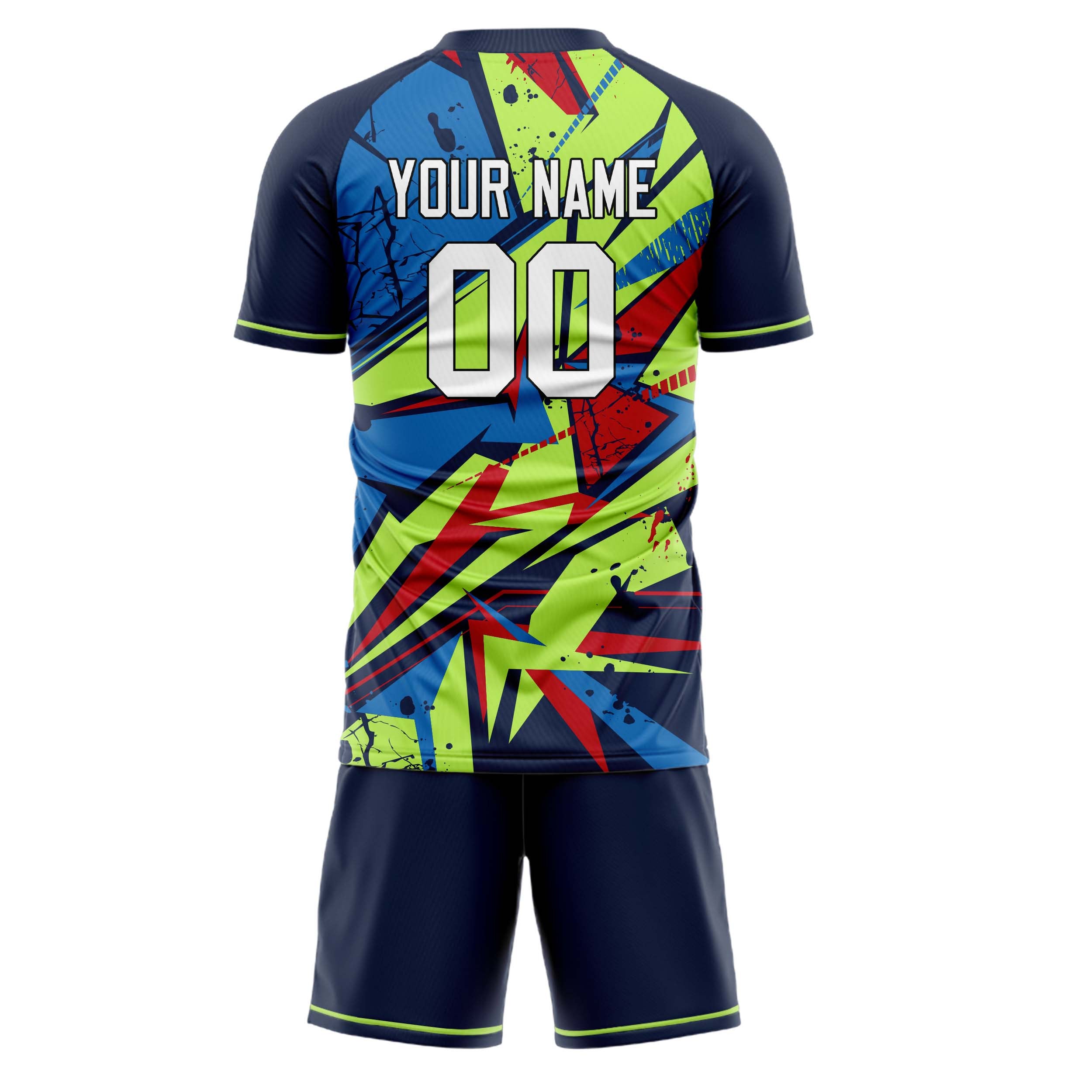 Custom Navy Green GeometricalPattern Soccer Jersey