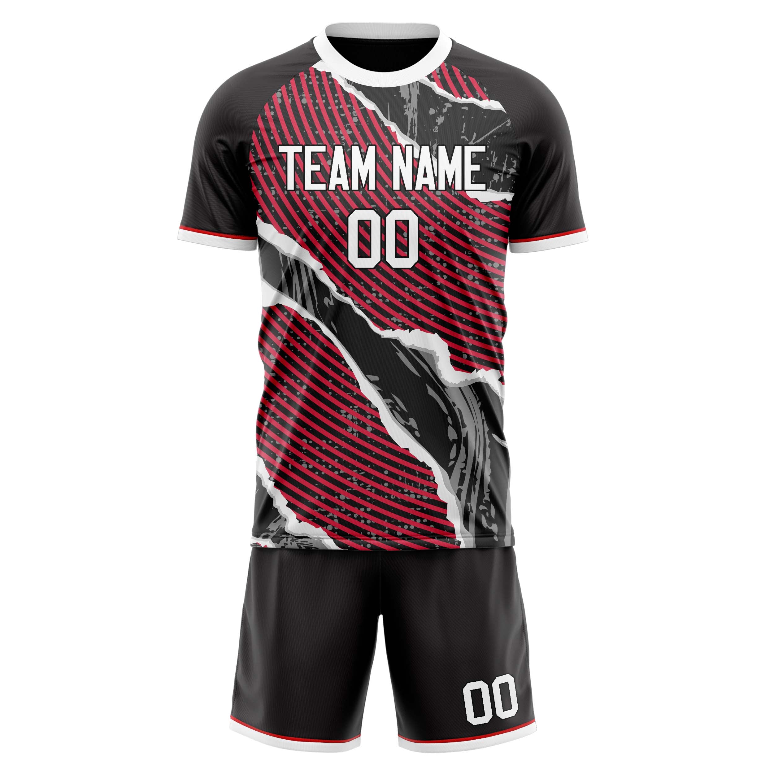 Custom Gray Red GeometricalPattern Soccer Jersey