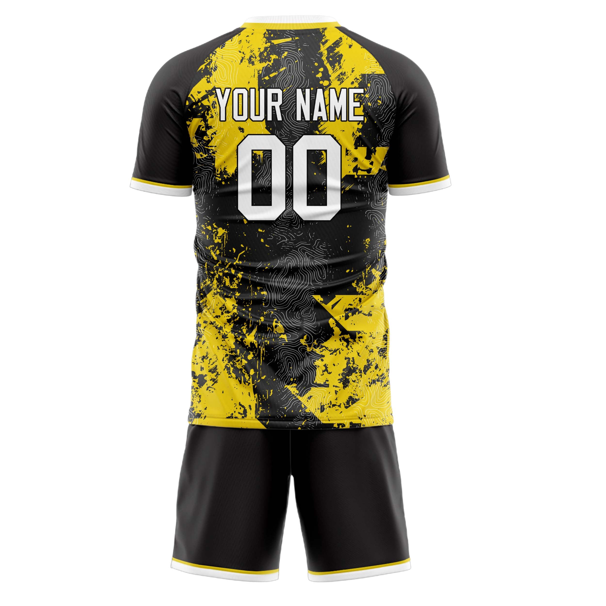 Custom Black Gold GeometricalPattern Soccer Jersey