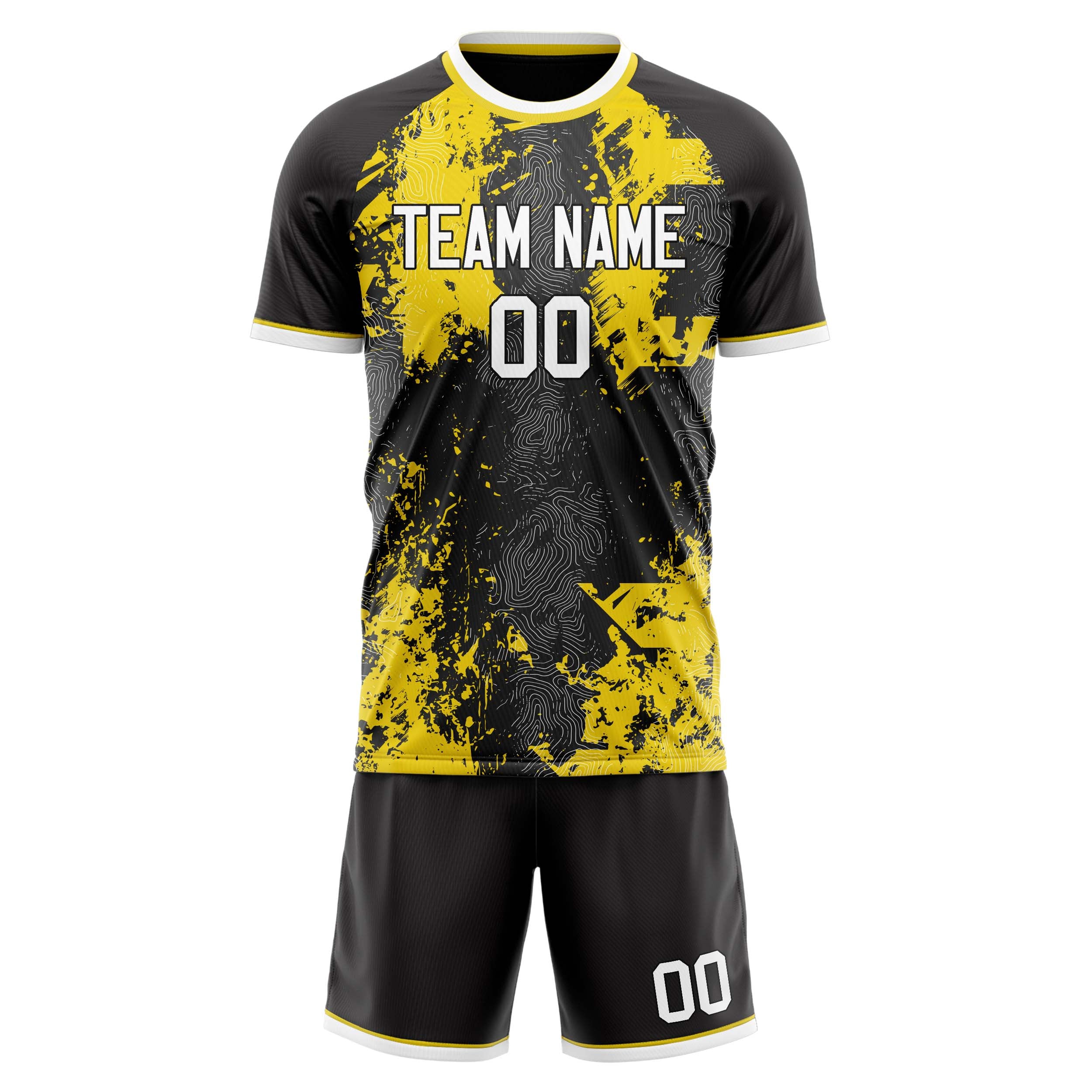 Custom Black Gold GeometricalPattern Soccer Jersey