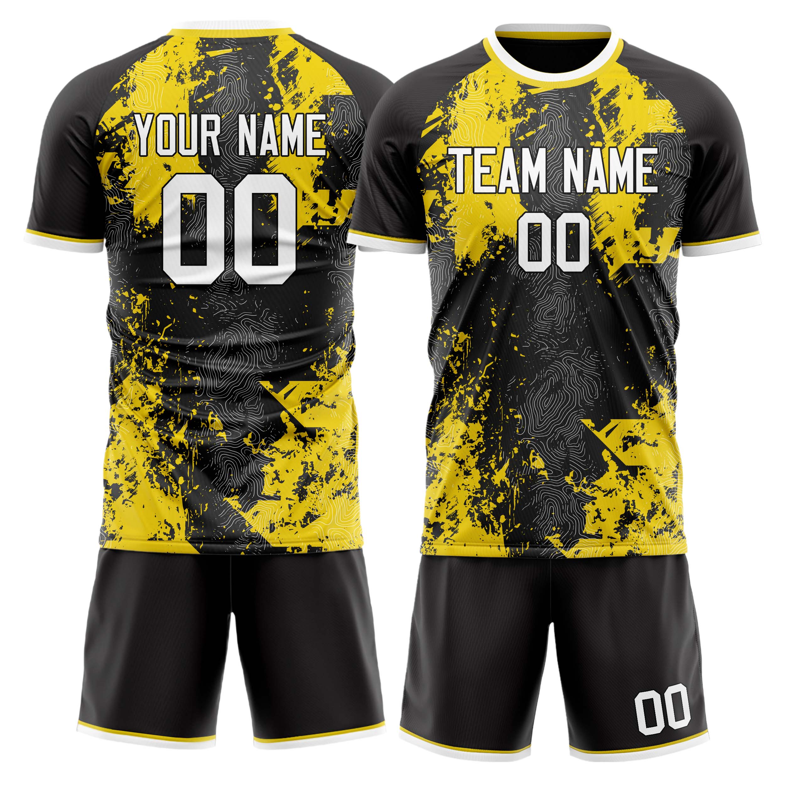 Custom Black Gold GeometricalPattern Soccer Jersey